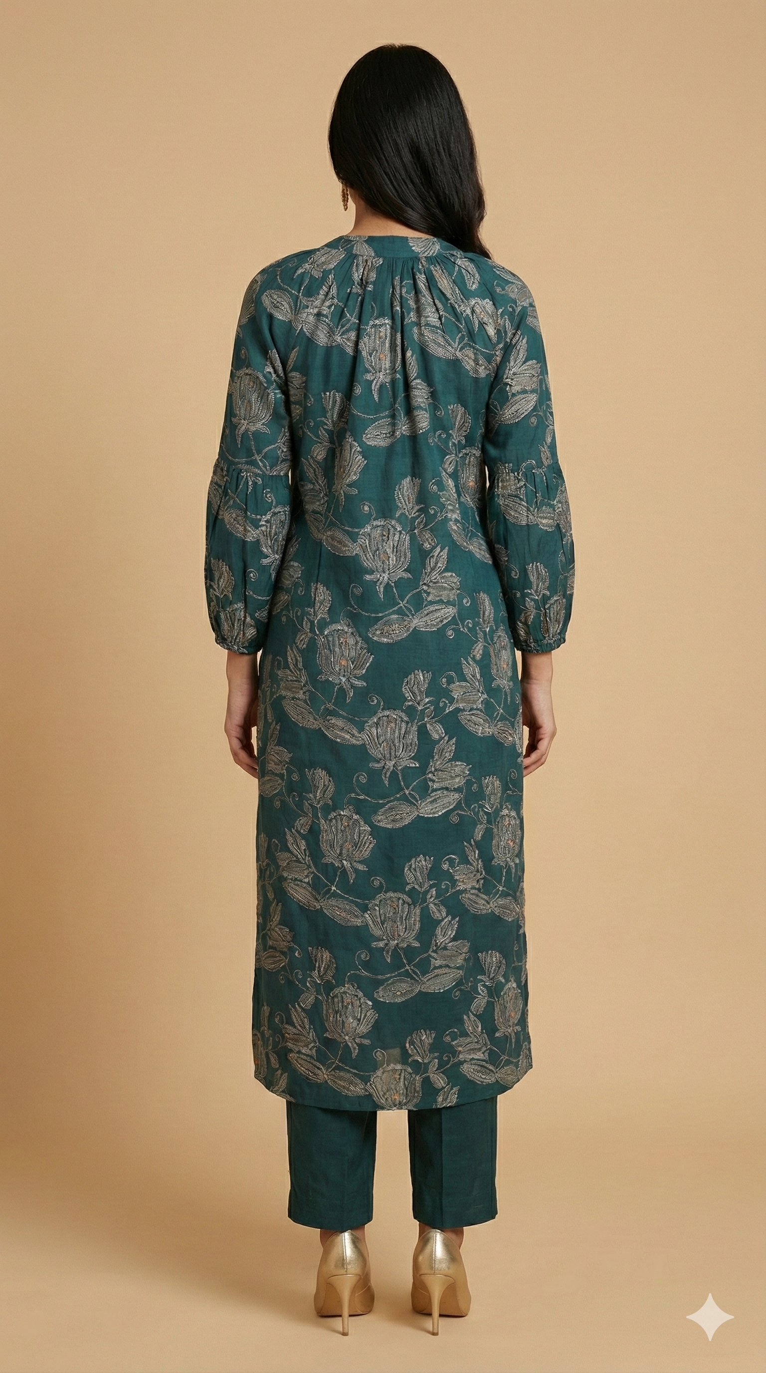 Teal Stylish Straight Cut Viscose Blend Set Adorned with Floral Prints