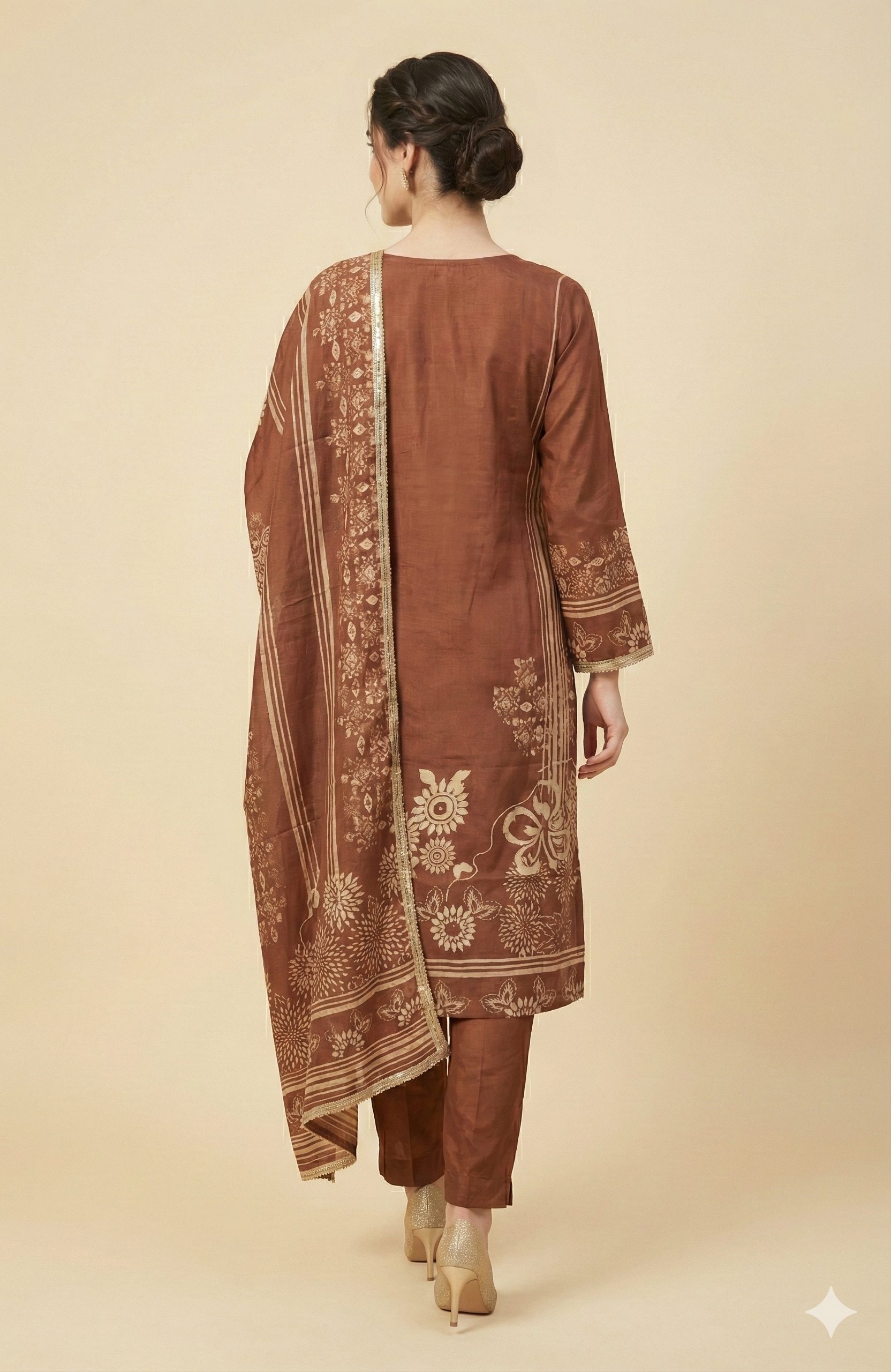 Soft Muslin Brown Embroidered Straight Cut Salwar Suit for Festive Occasions