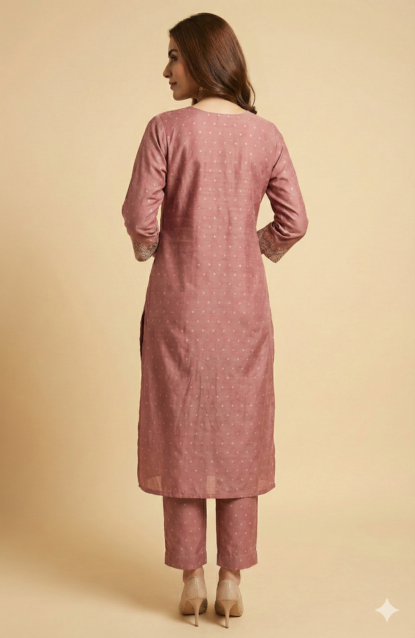 Pink Weaving Chanderi Silk Straight Cut Suit Adorned With Cording Embroidery & Sparkling Sequins