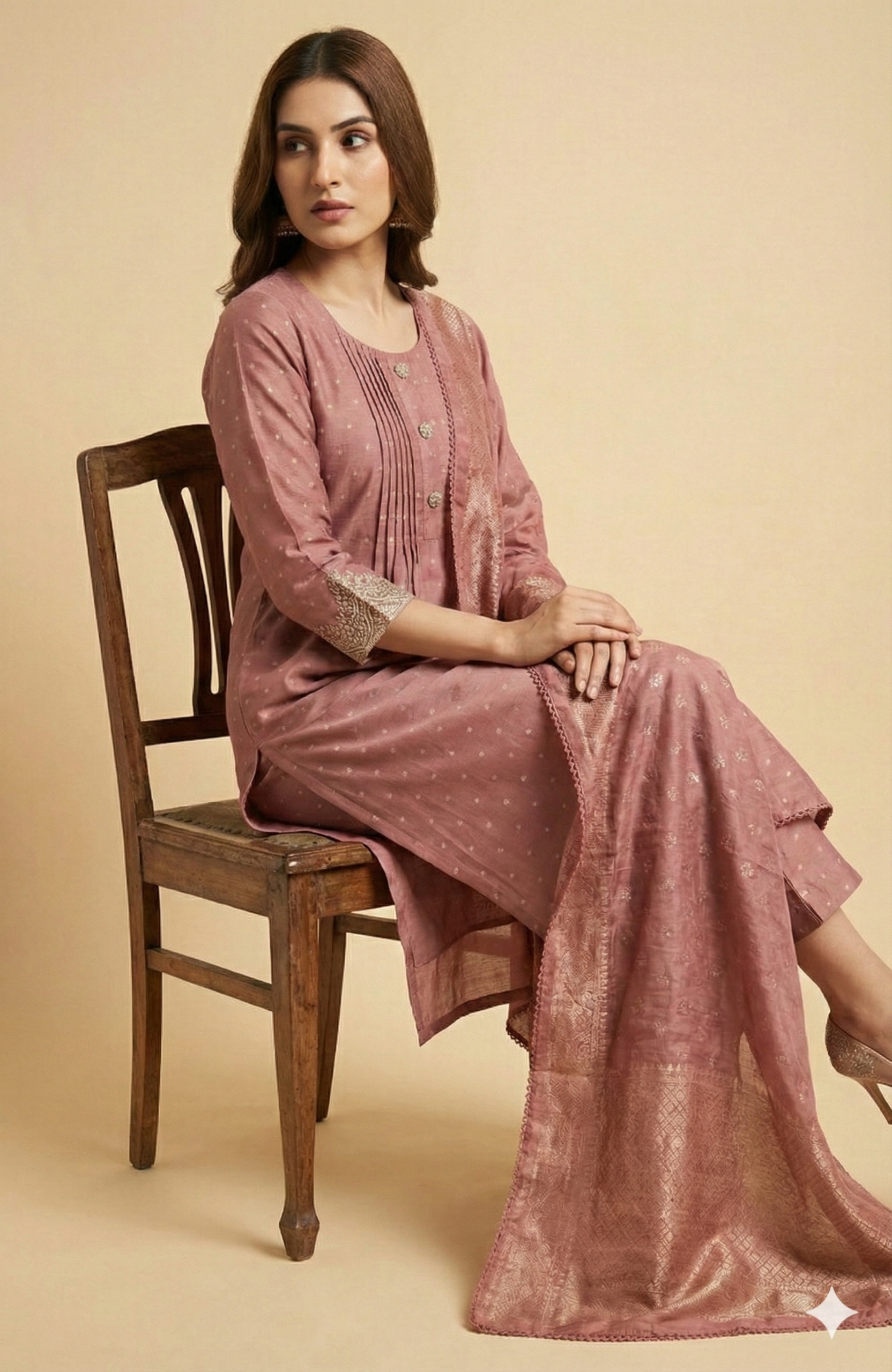 Pink Weaving Chanderi Silk Straight Cut Suit Adorned With Cording Embroidery & Sparkling Sequins