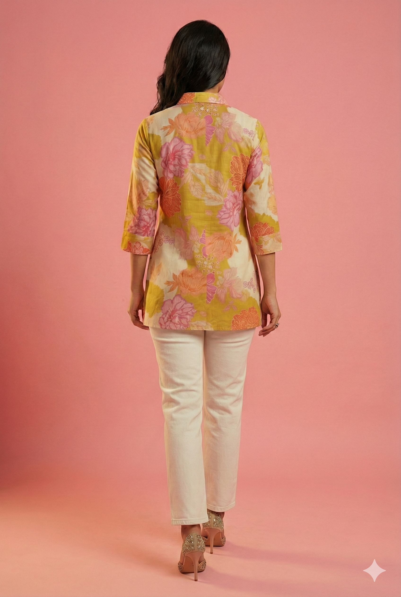 Multicolor Floral Printed Muslin Straight Shirt Top
