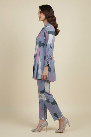 Blue Claret Artistry Viscose Shirt and Bottom Ensemble