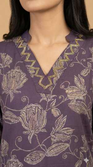 Dark Lavender Viscose Straight-Cut Salwar Suit Adorned with Graceful Floral Prints