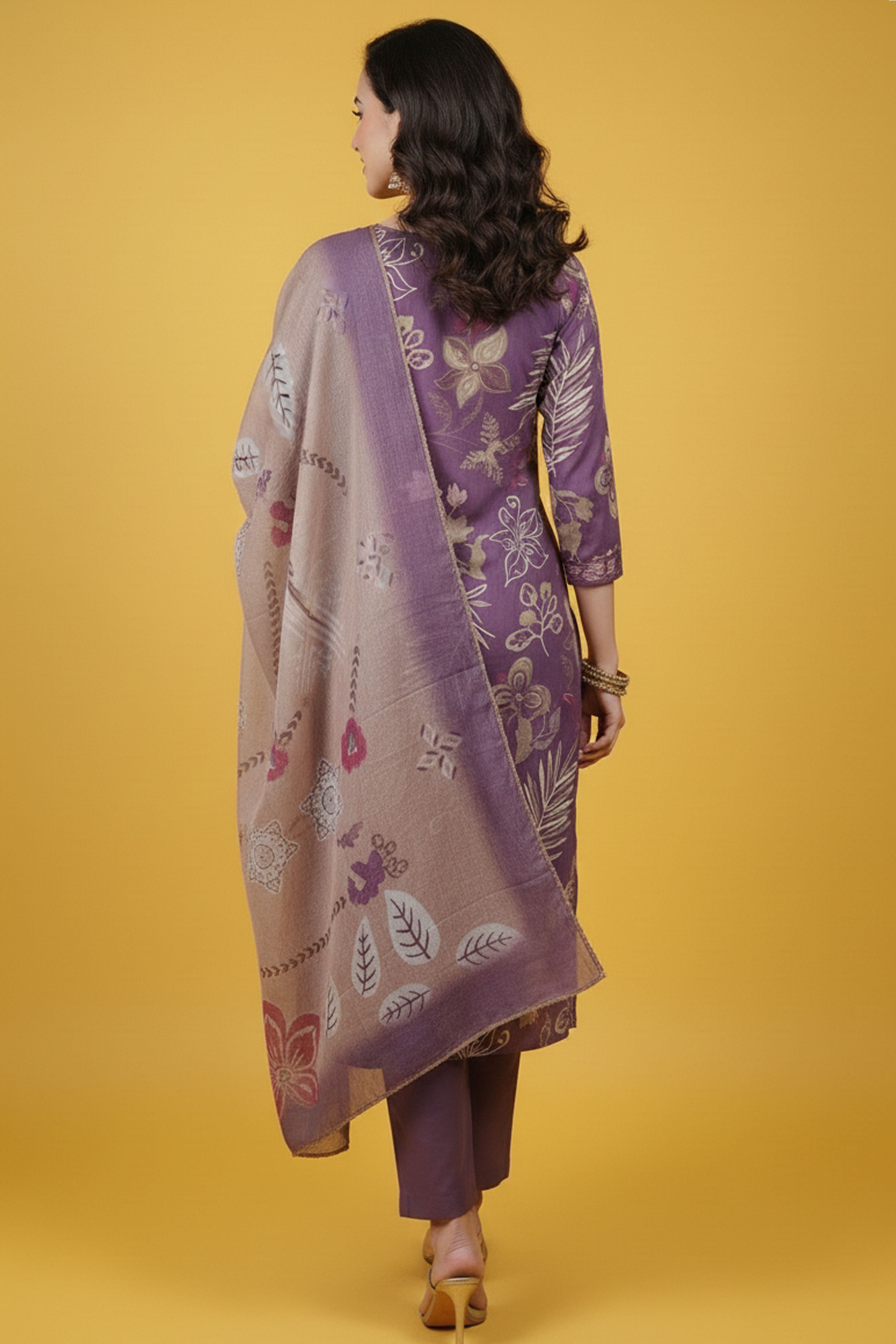 Lavender Classic Viscose Blend Straight Cut Salwar Suit Showcasing Elegant Floral Prints for Women