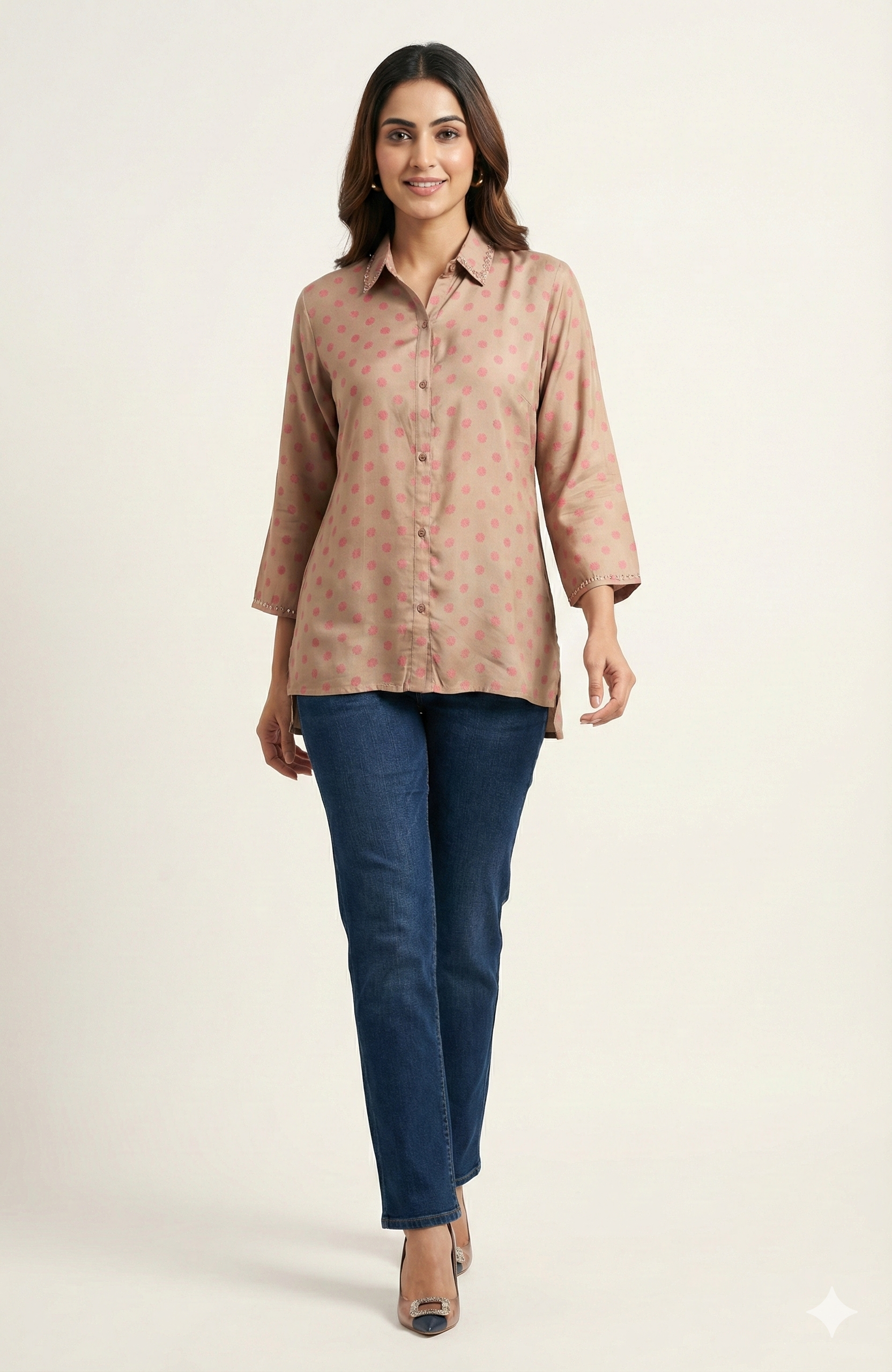 Chikoo Floral Printed Straight Muslin Shirt Top Perfect for Chic Daily Outfits