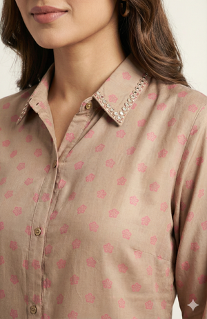 Chikoo Floral Printed Straight Muslin Shirt Top Perfect for Chic Daily Outfits