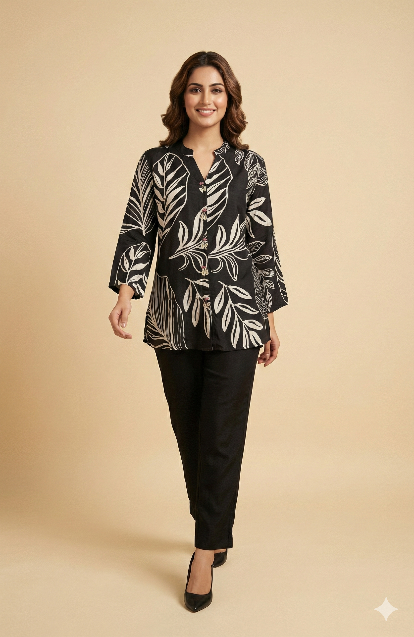 Black Floral Print Rayon Shirt and Bottom Set Ideal for Daily Wear and Casual Outings