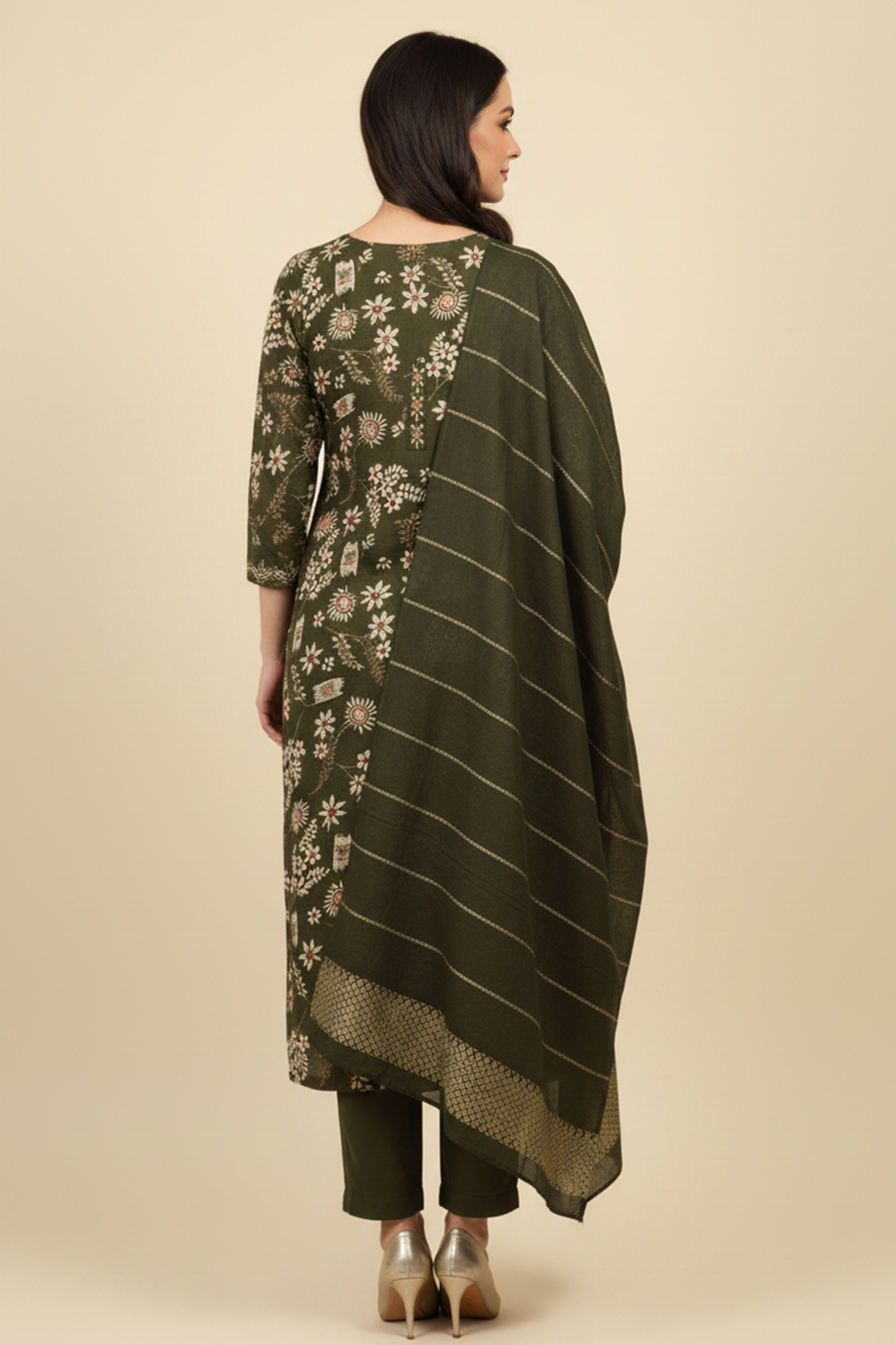 Green Straight Cut Viscose Salwar Suit with Charming Floral Patterns