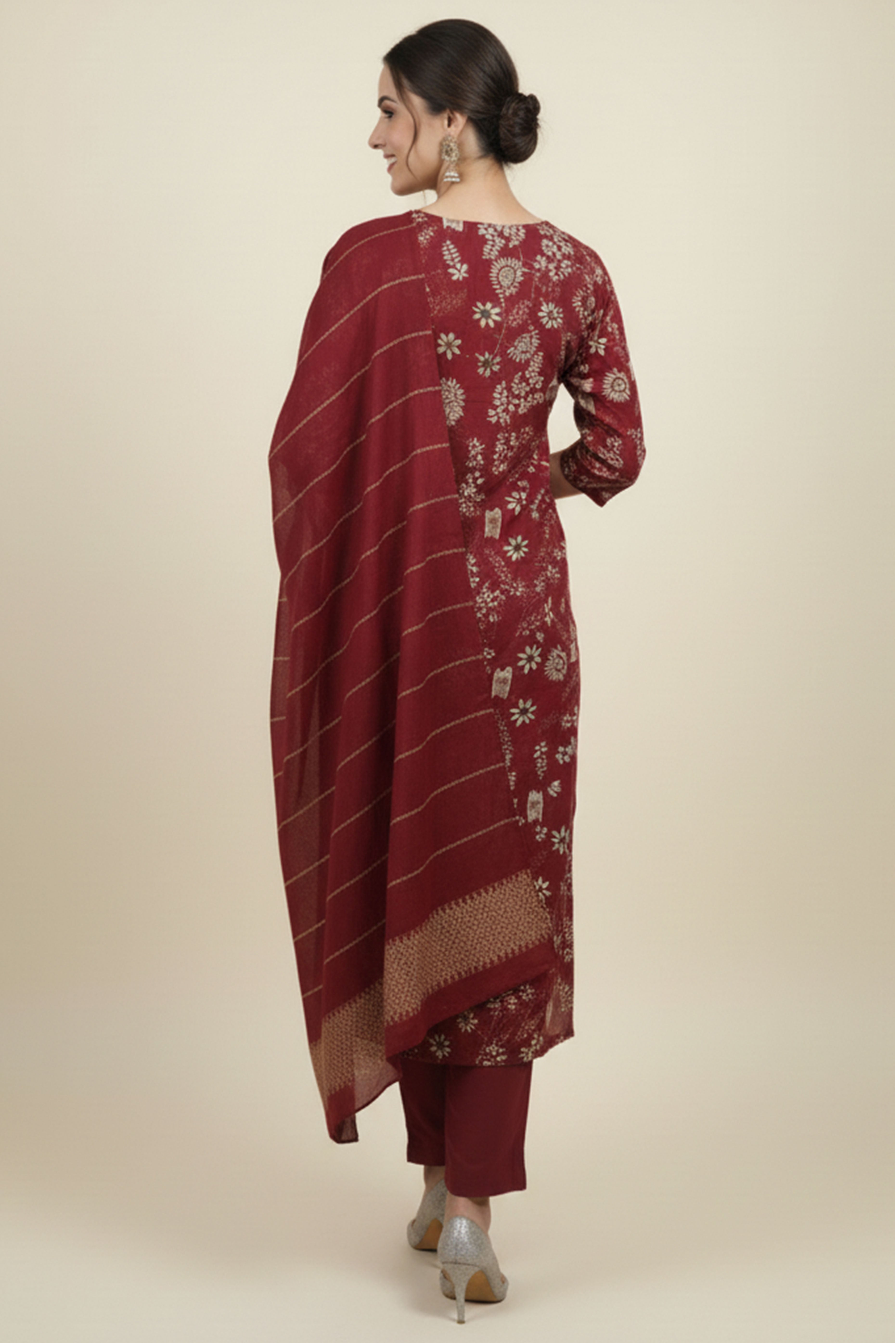 Red Straight Cut Viscose Salwar Suit with Charming Floral Patterns