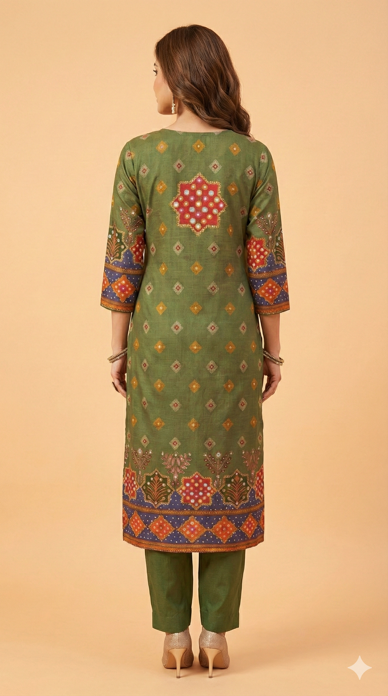 Green Floral Printed Muslin Straight Fit Salwar Suit with Elegant Handwork Embroidery