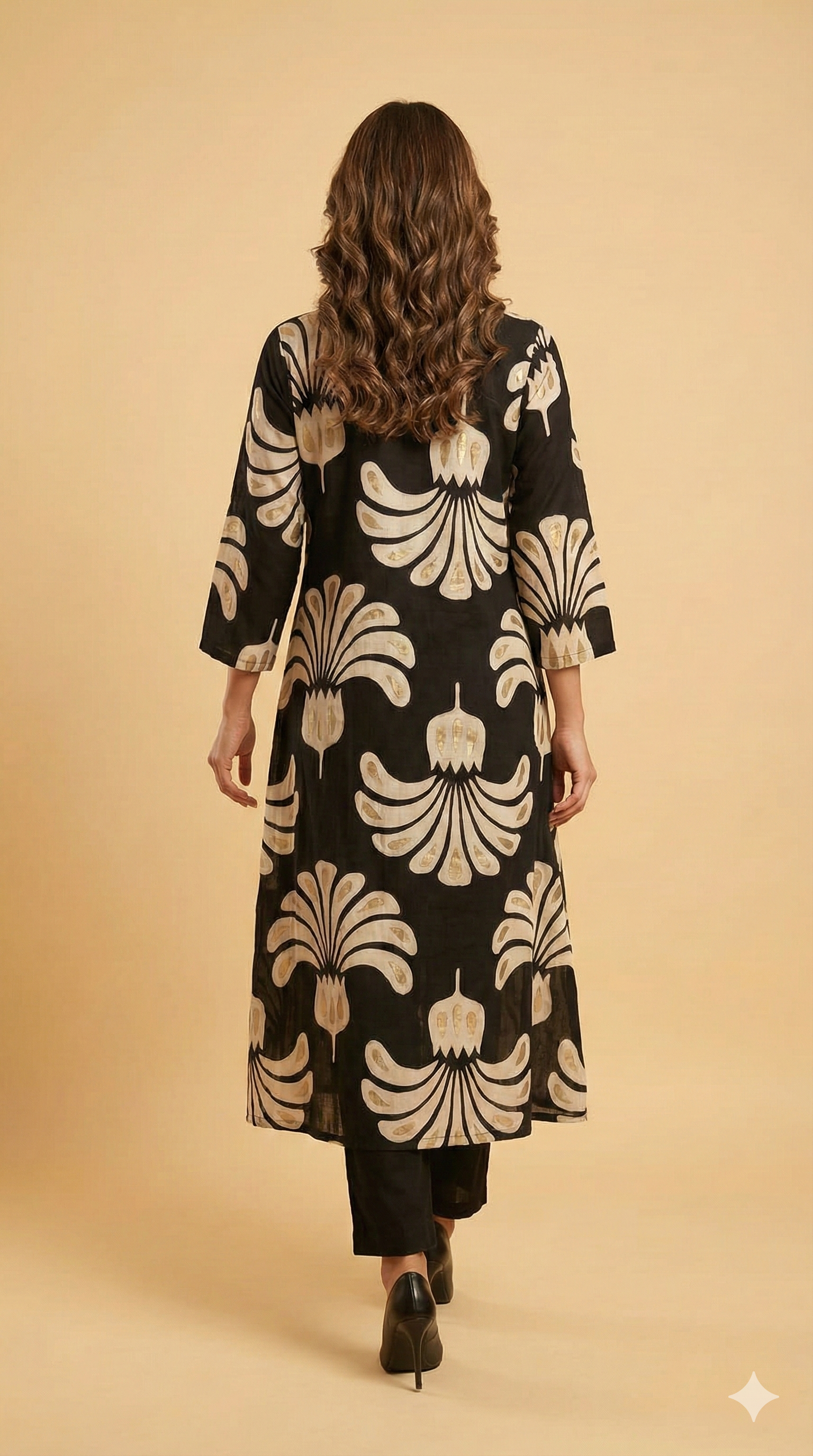 Black Floral Printed Rayon Top and Bottom Set with Jacket for Effortless Contemporary Look