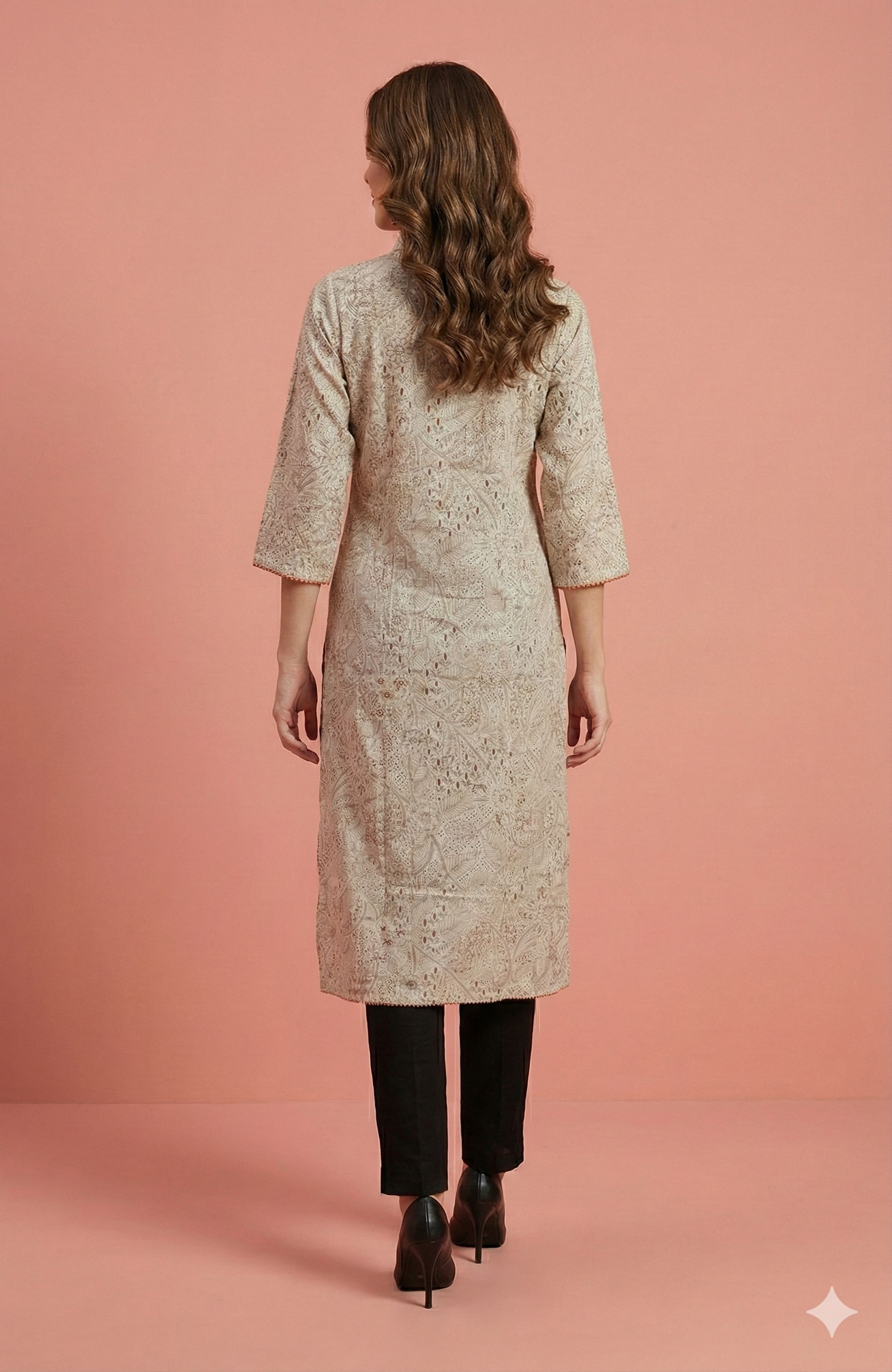 Beige Pure Cotton Straight-Cut Kurti Accented with Floral Foil Prints