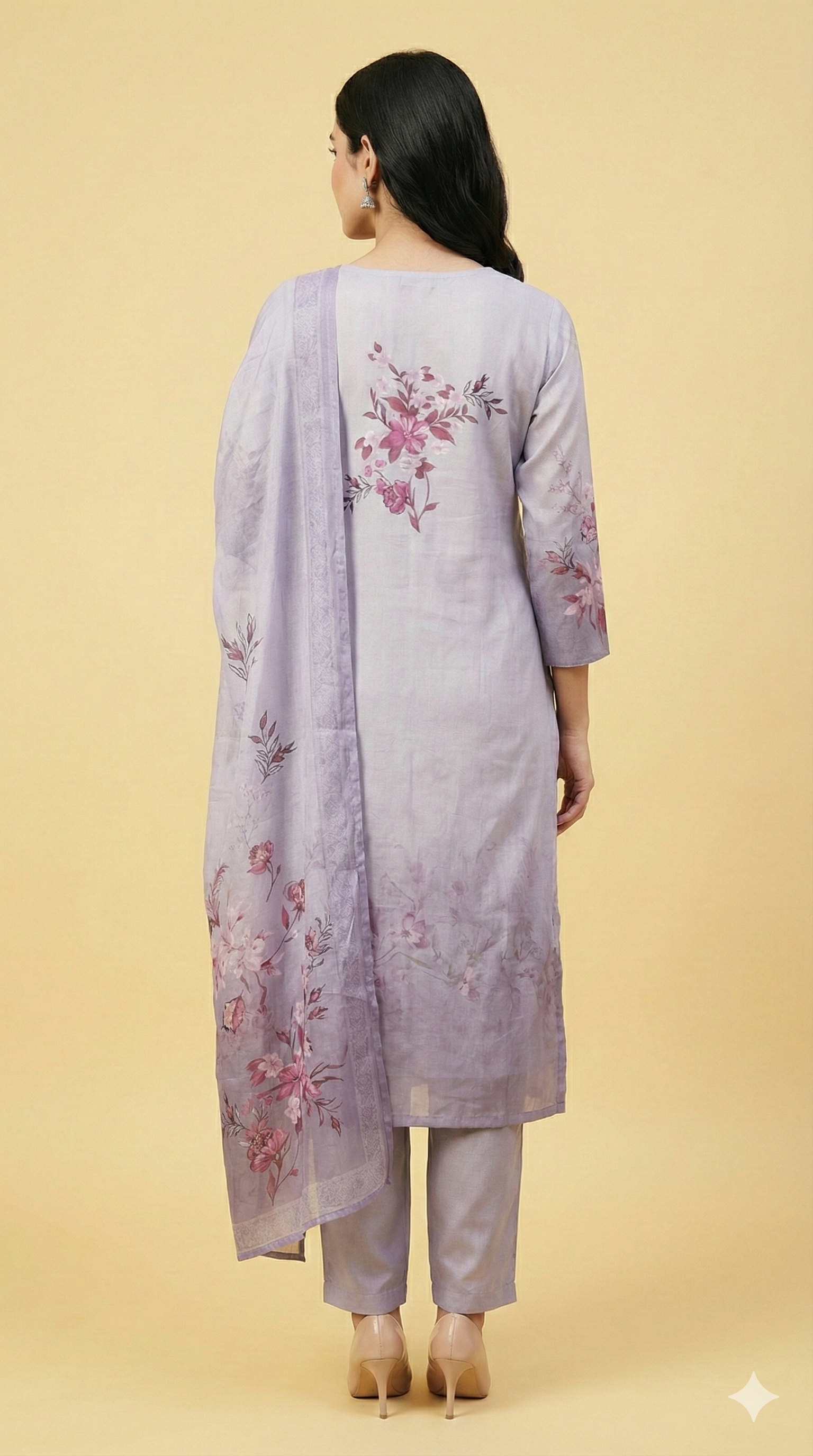 Lavender Floral Printed Muslin Straight-Cut Salwar Suit Perfect for Festive Occasions
