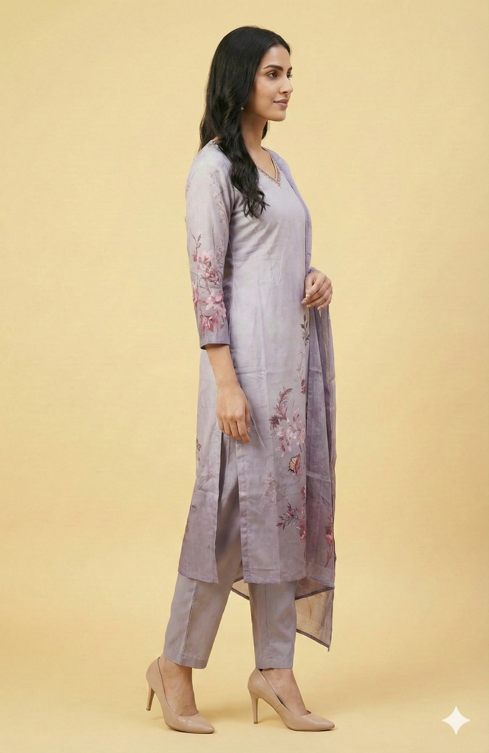 Lavender Floral Printed Muslin Straight-Cut Salwar Suit Perfect for Festive Occasions