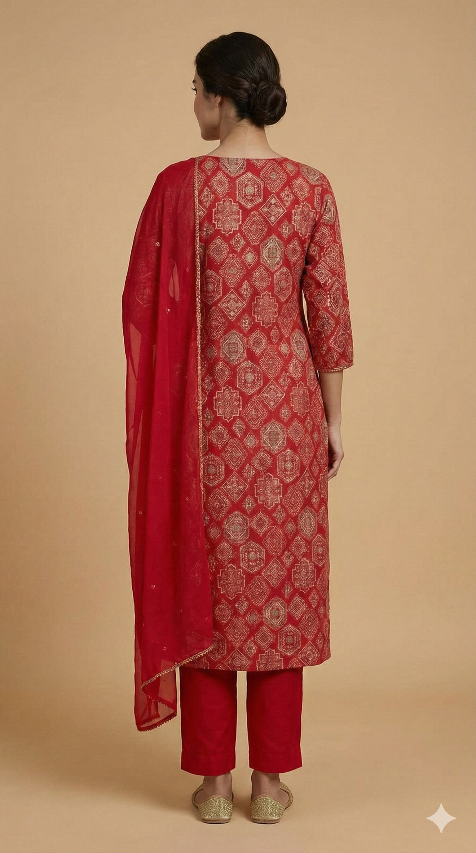 Red Geometric Foil Printed Viscose Straight-Cut Salwar Suit Perfect for Festive Wear