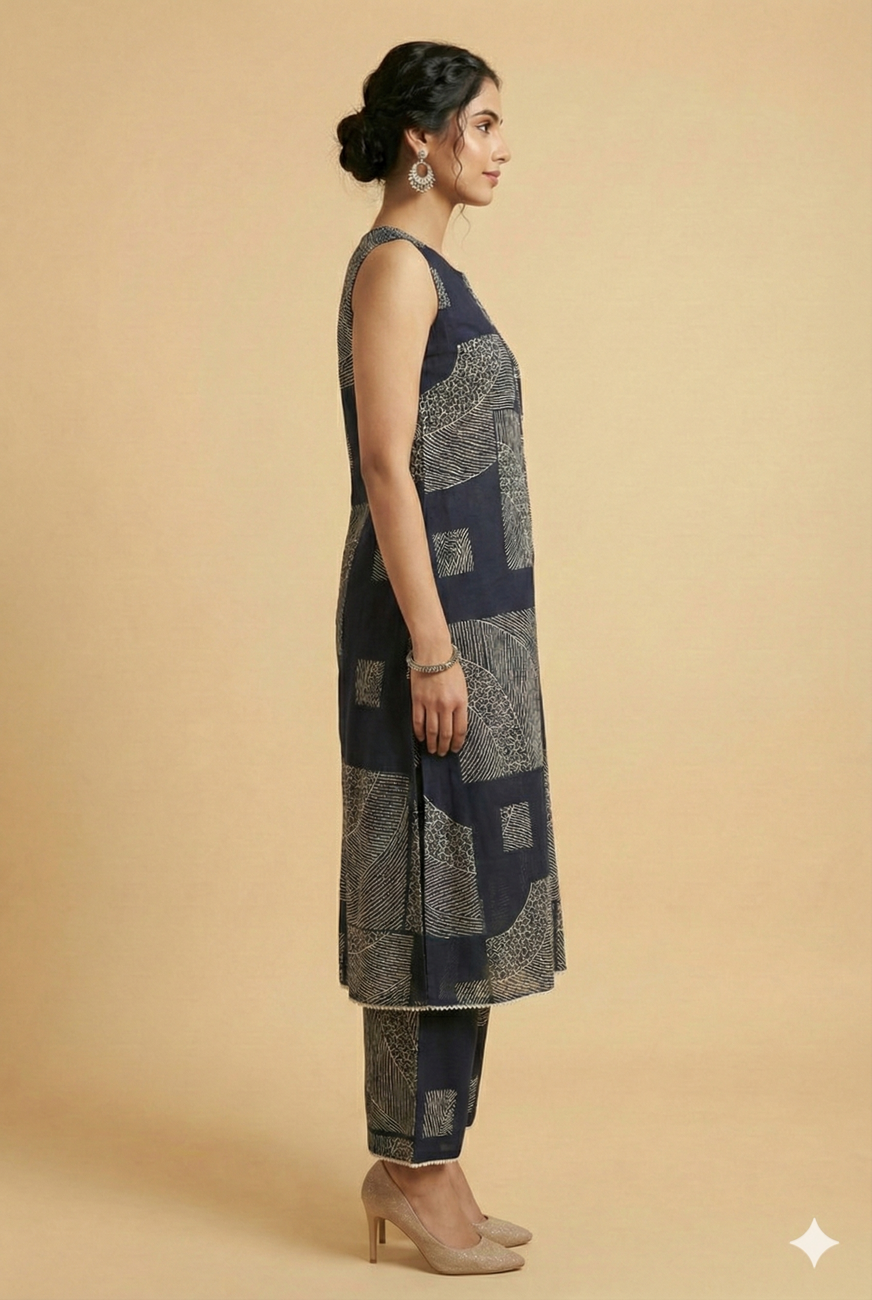 Blue Geometric Patterned Rayon Two-Piece Set Offering a Chic and Trendy Casual Style