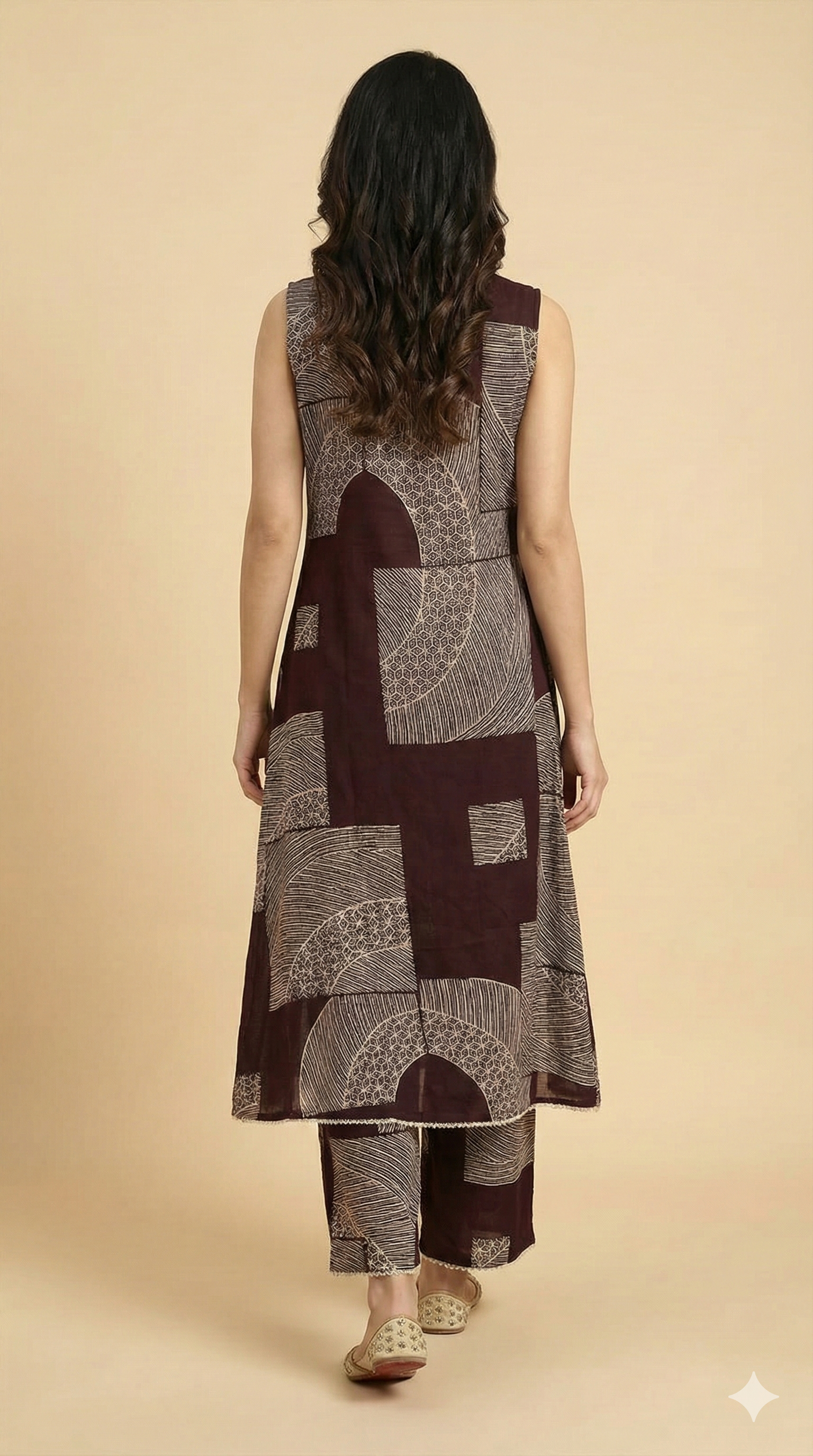 Wine Geometric Patterned Rayon Two-Piece Set Offering a Chic and Trendy Casual Style