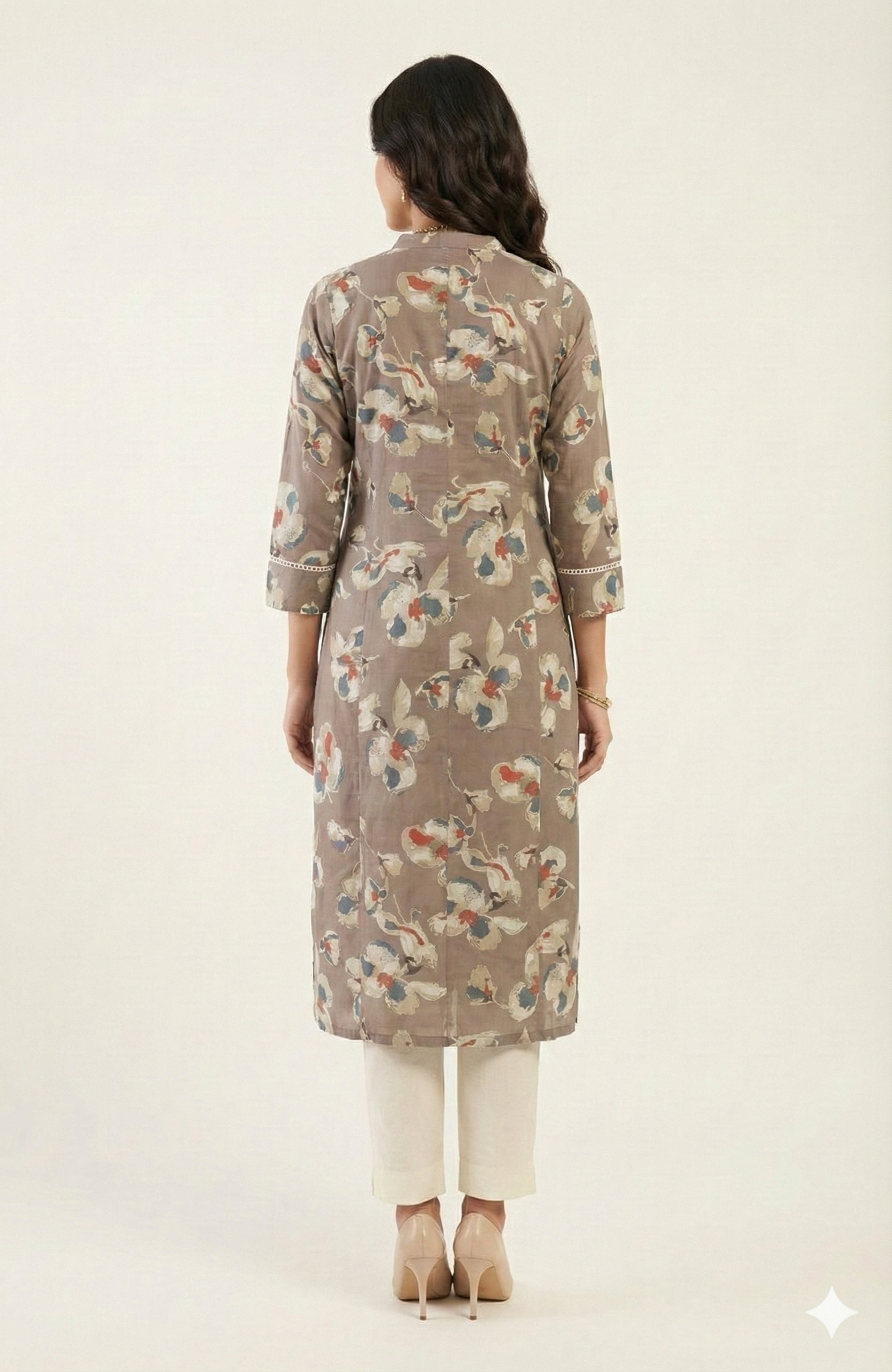 Grey Straight Fit Viscose Kurti Adorned with Delicate Floral Prints and Slit Detail