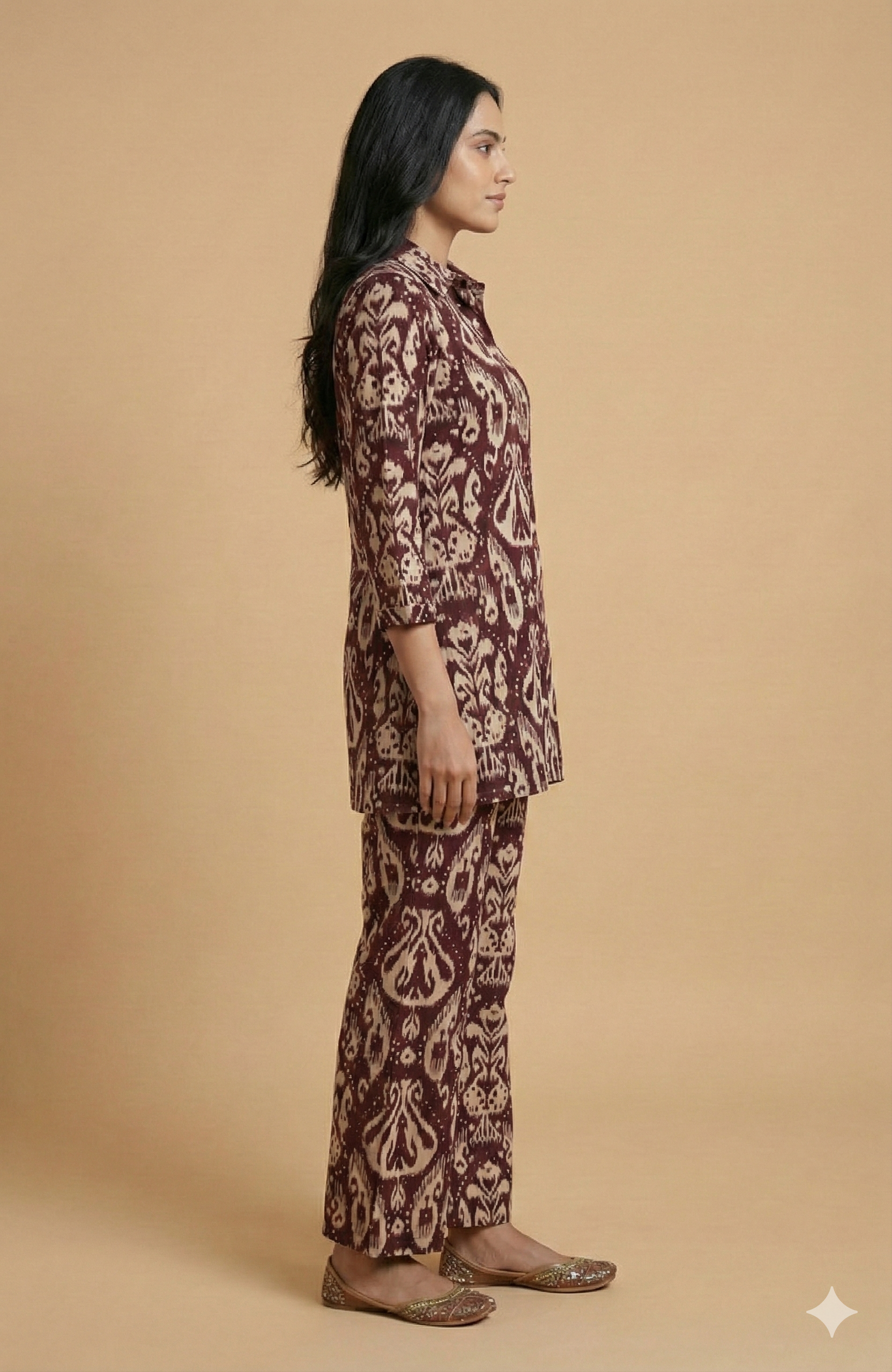 Wine Ikkat Printed Rayon Foil Straight-Fit Top and Bottom Pant for Stylish Casual Wear