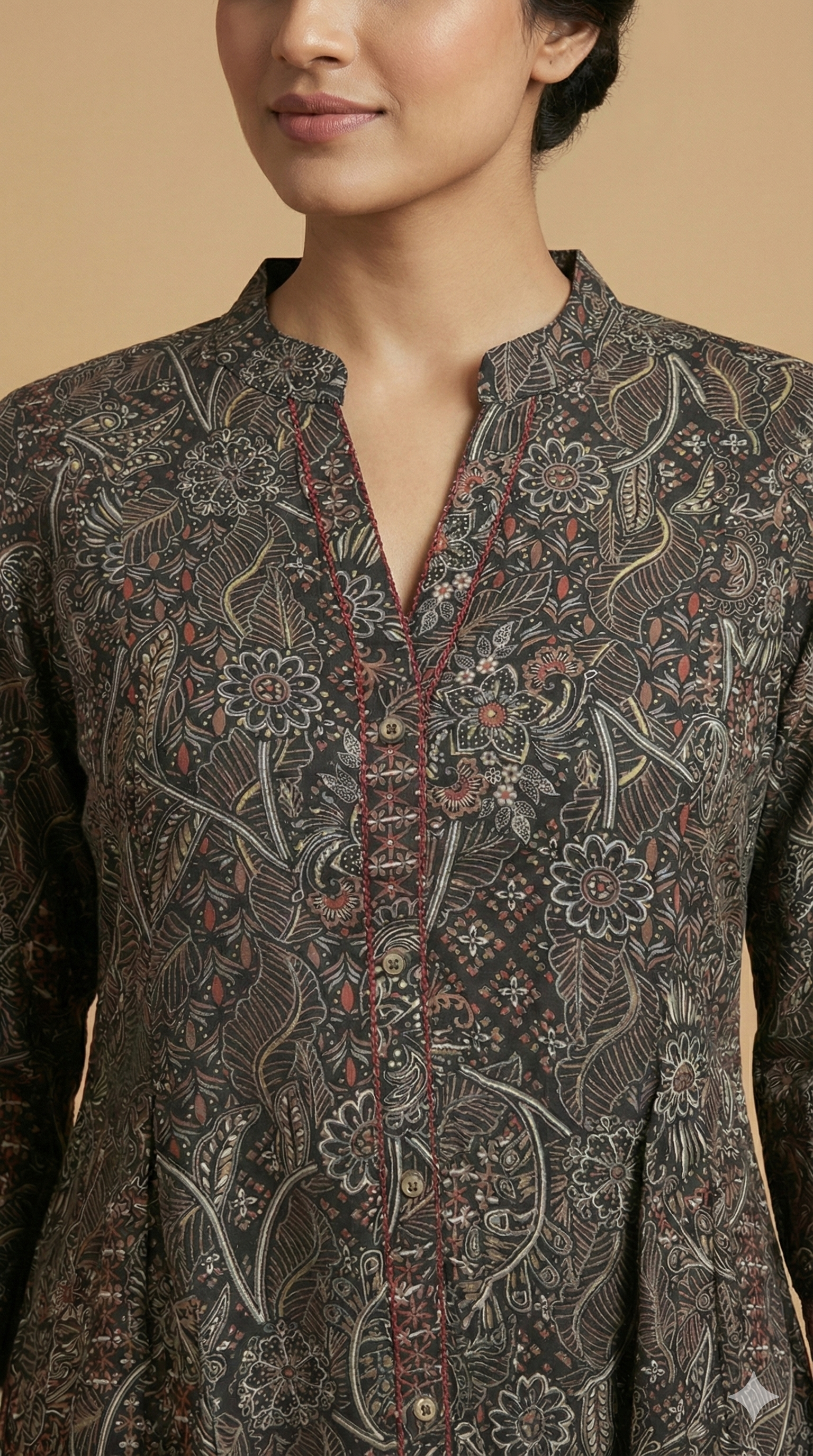 Black Floral Printed Rayon Short Straight Top for Casual Wear