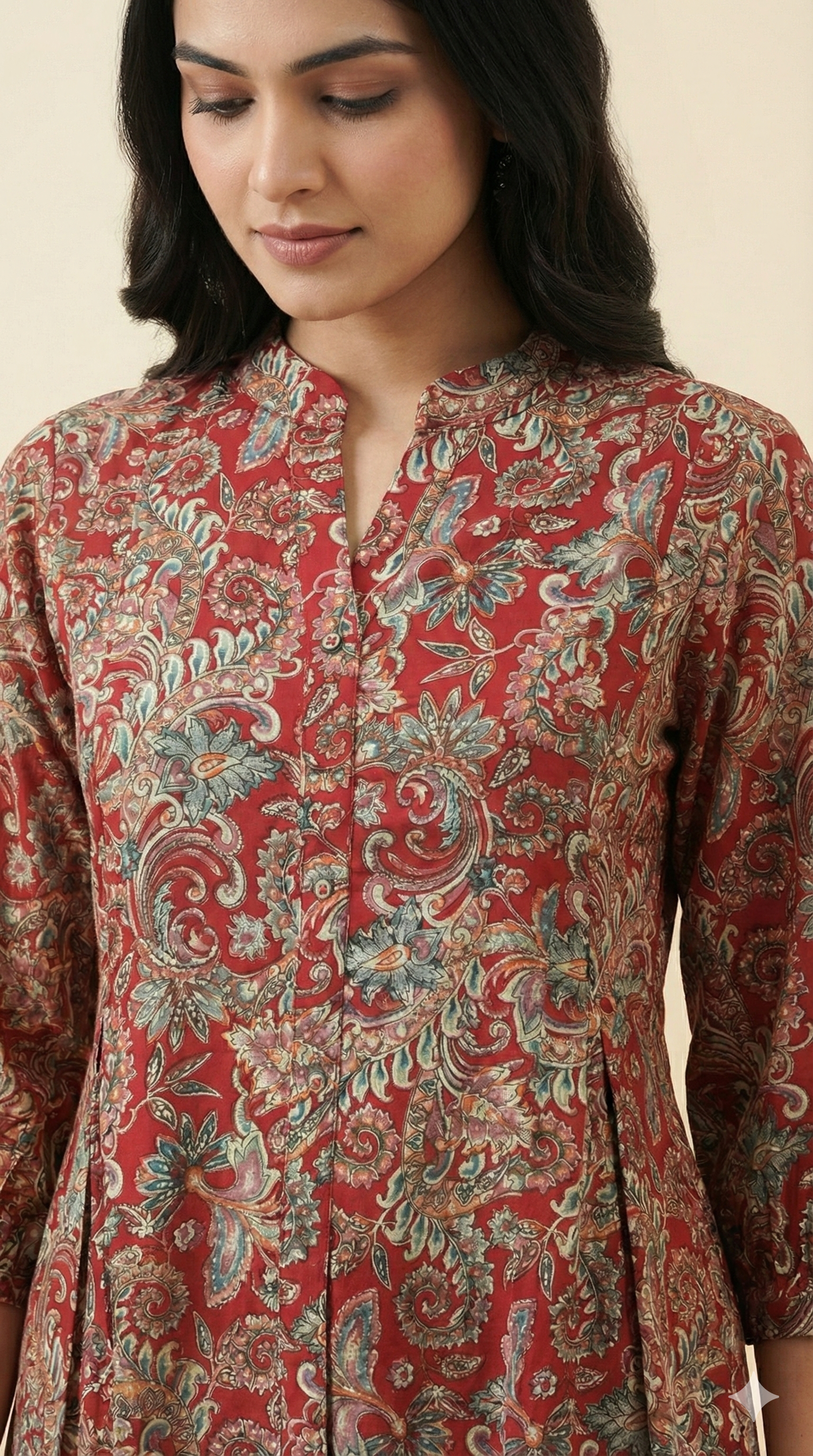 Red Floral Motif Rayon A-Line Casual Top Offering a Comfortable and Trendy Look
