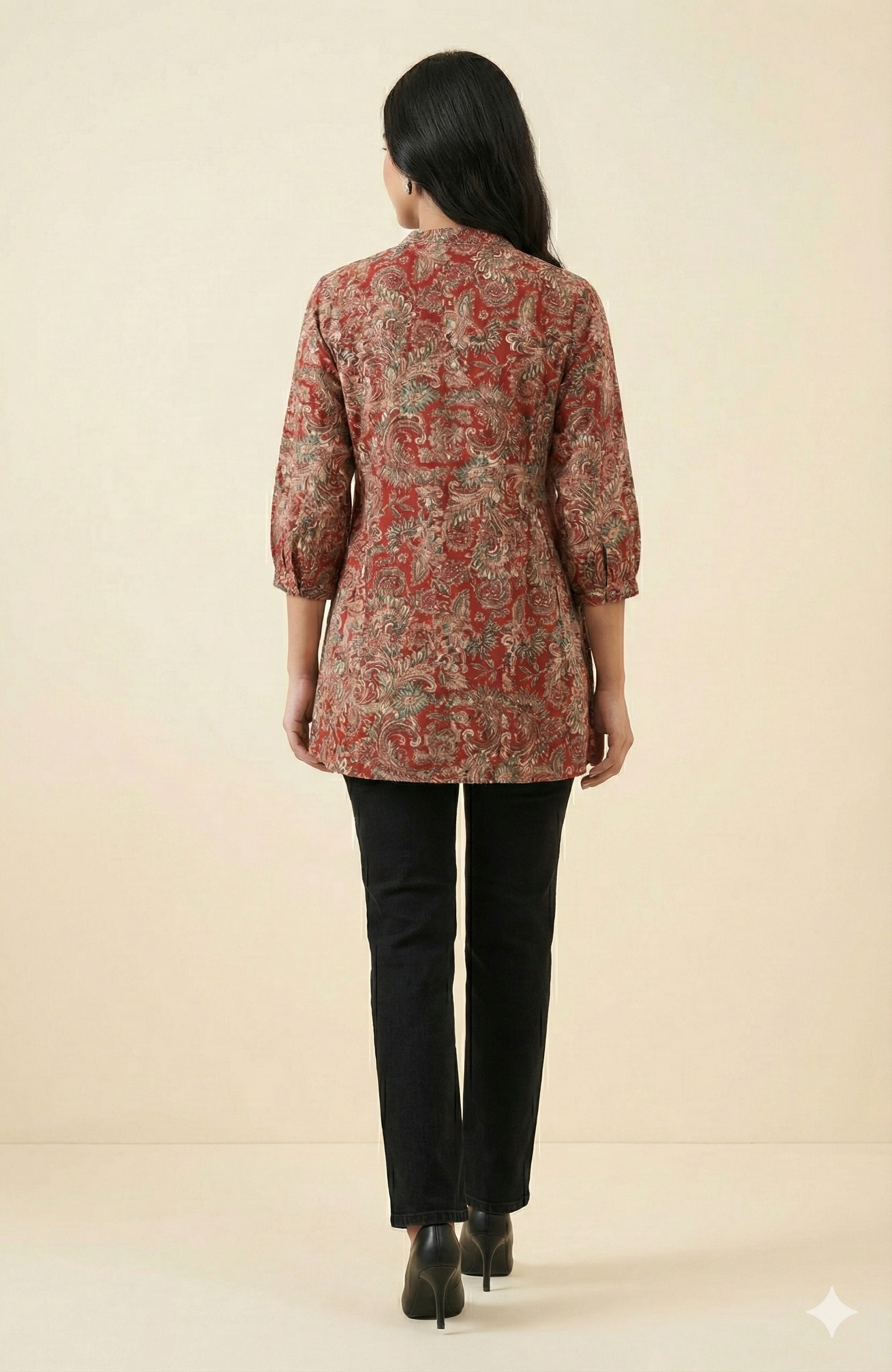 Red Floral Motif Rayon A-Line Casual Top Offering a Comfortable and Trendy Look