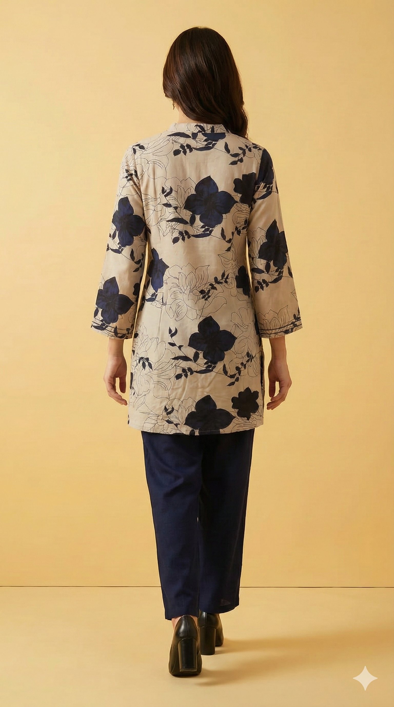 Beige Stylish Floral Printed Rayon Co-Ord Set with Intricate Handwork Finish