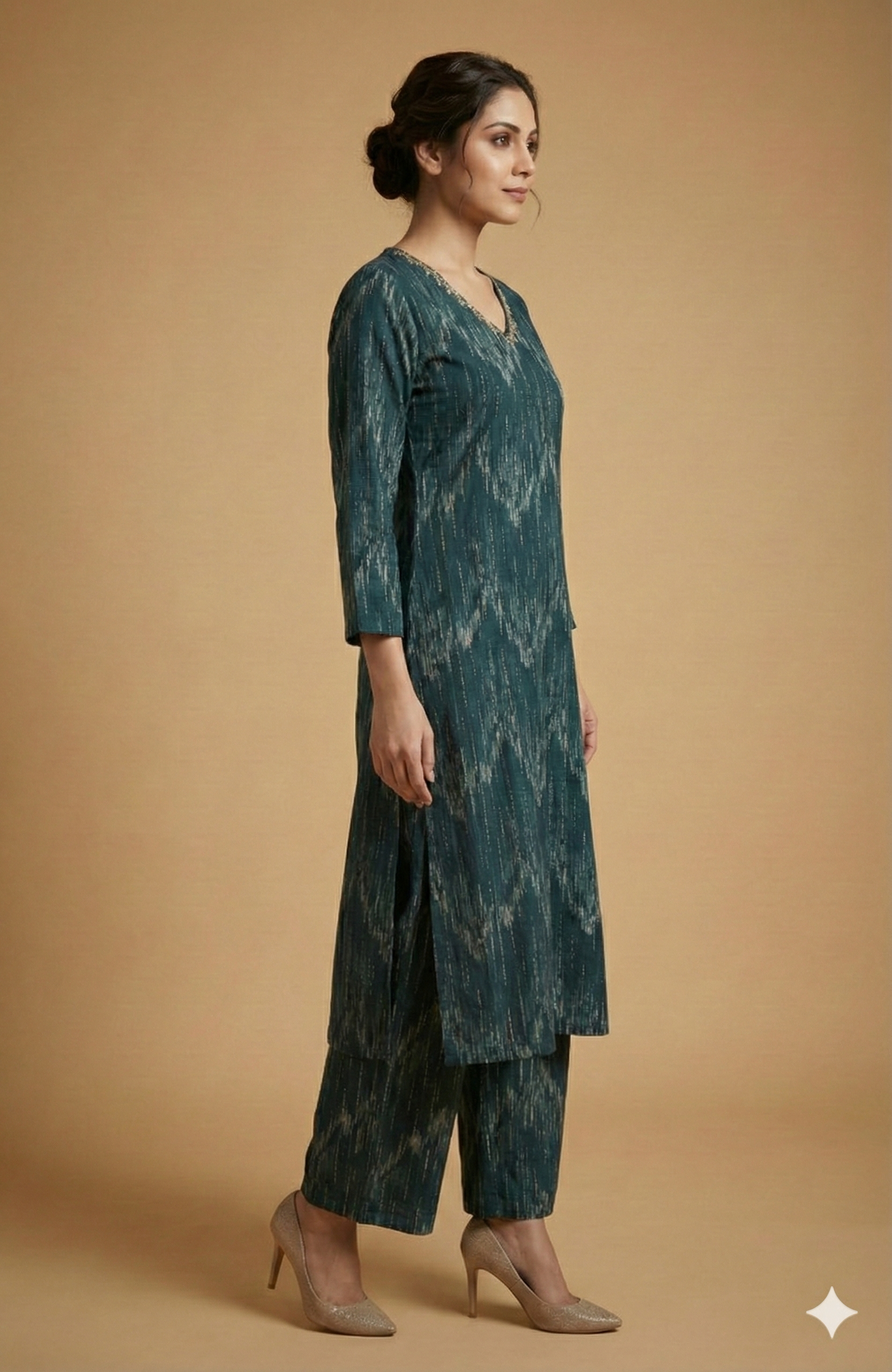 Blue Contemporary Printed Rayon Straight Cut Top & Bottom Set with Foil Accents