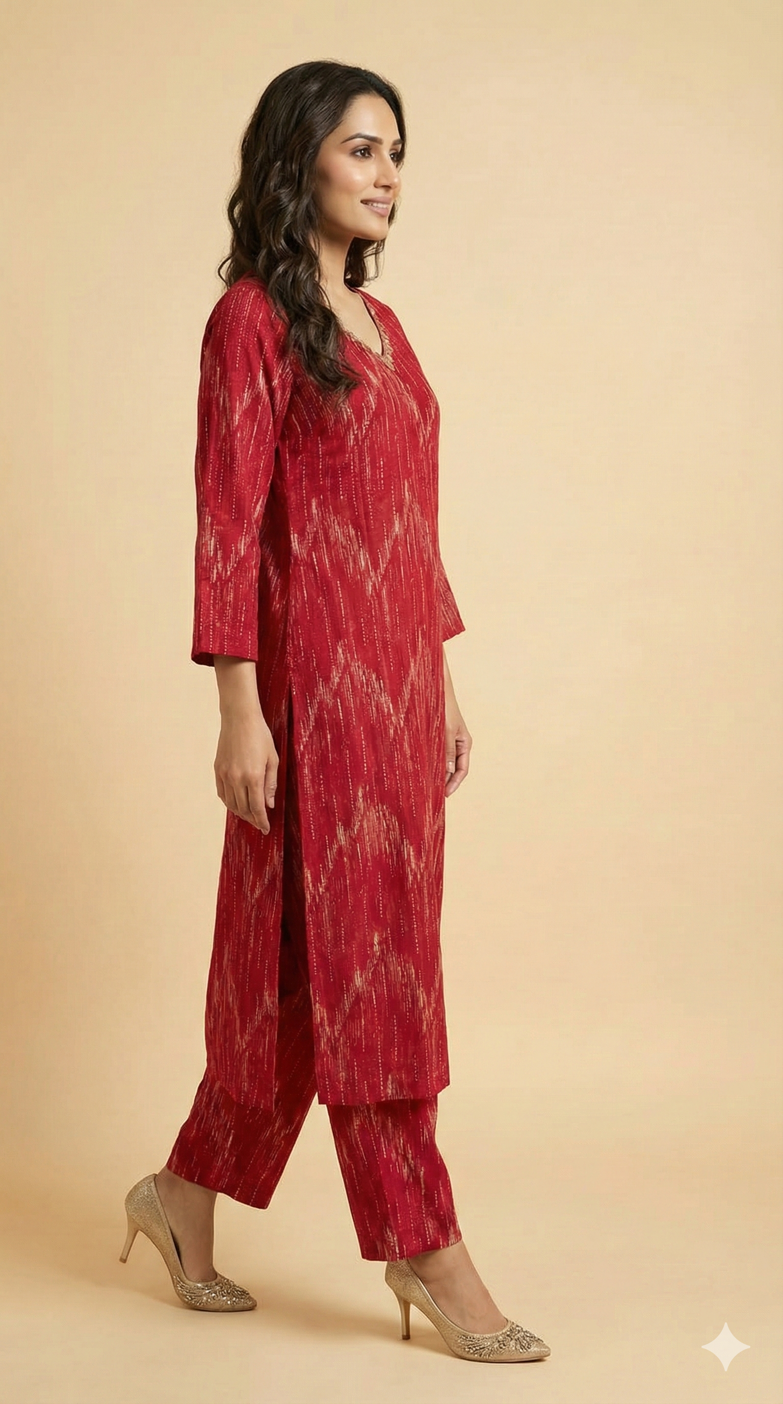 Pink Rayon Straight-Cut Co-Ord Set Featuring Elegant Ikkat Prints