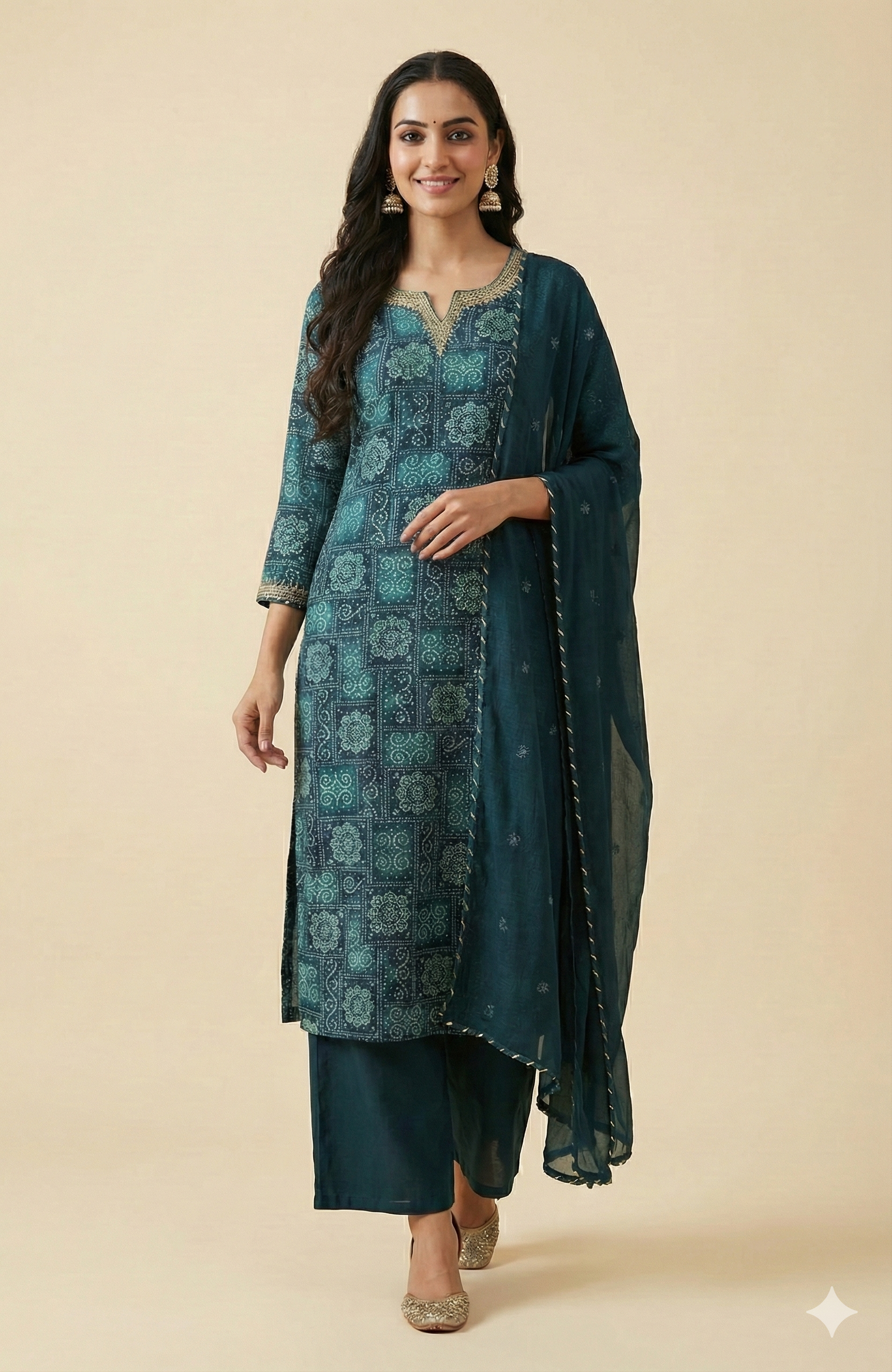 Blue Traditional Bandhani Print Rayon Straight-Cut Salwar Suit with Graceful Appeal