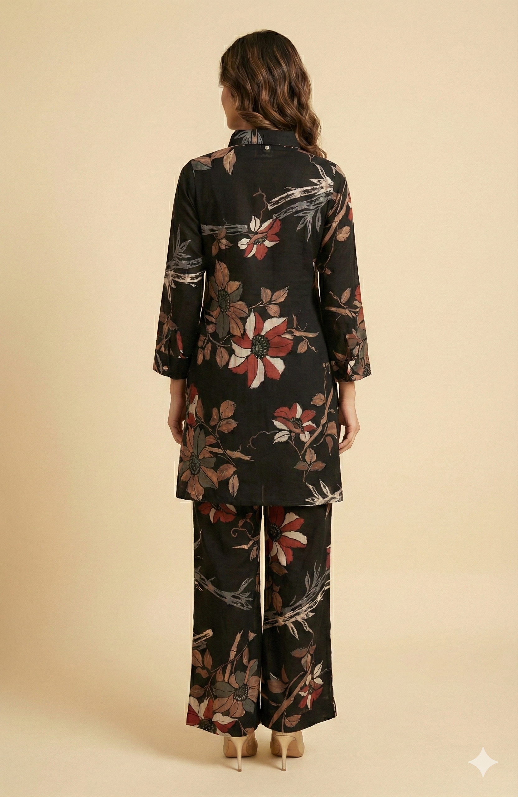 Elegant Black Floral Foil Printed Rayon Straight Cut Top with Matching Bottom Pant