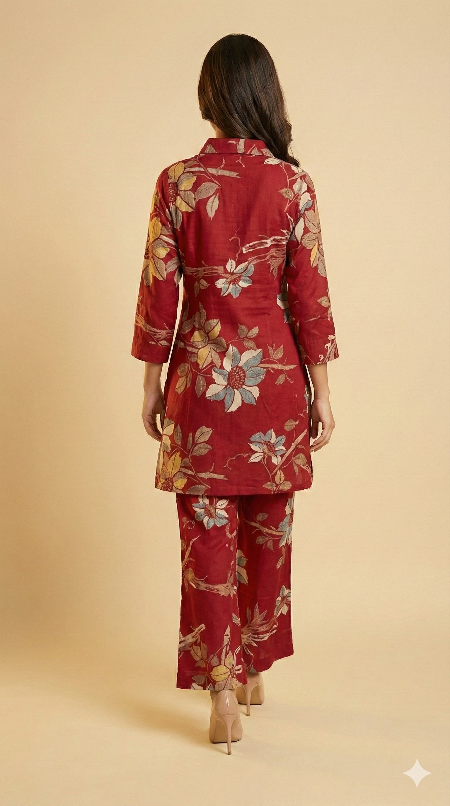 Elegant Red Floral Foil Printed Rayon Straight Cut Top with Matching Bottom Pant
