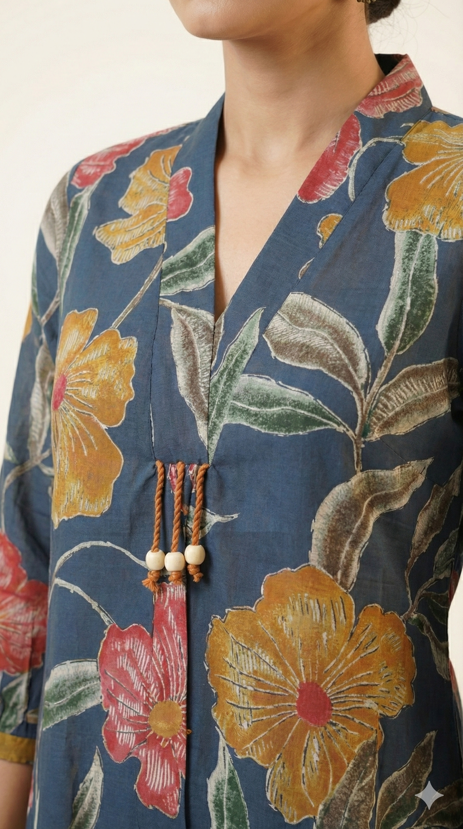 Blue Floral Printed Viscose A-Line Kurti with Comfortable and Flowy Fit