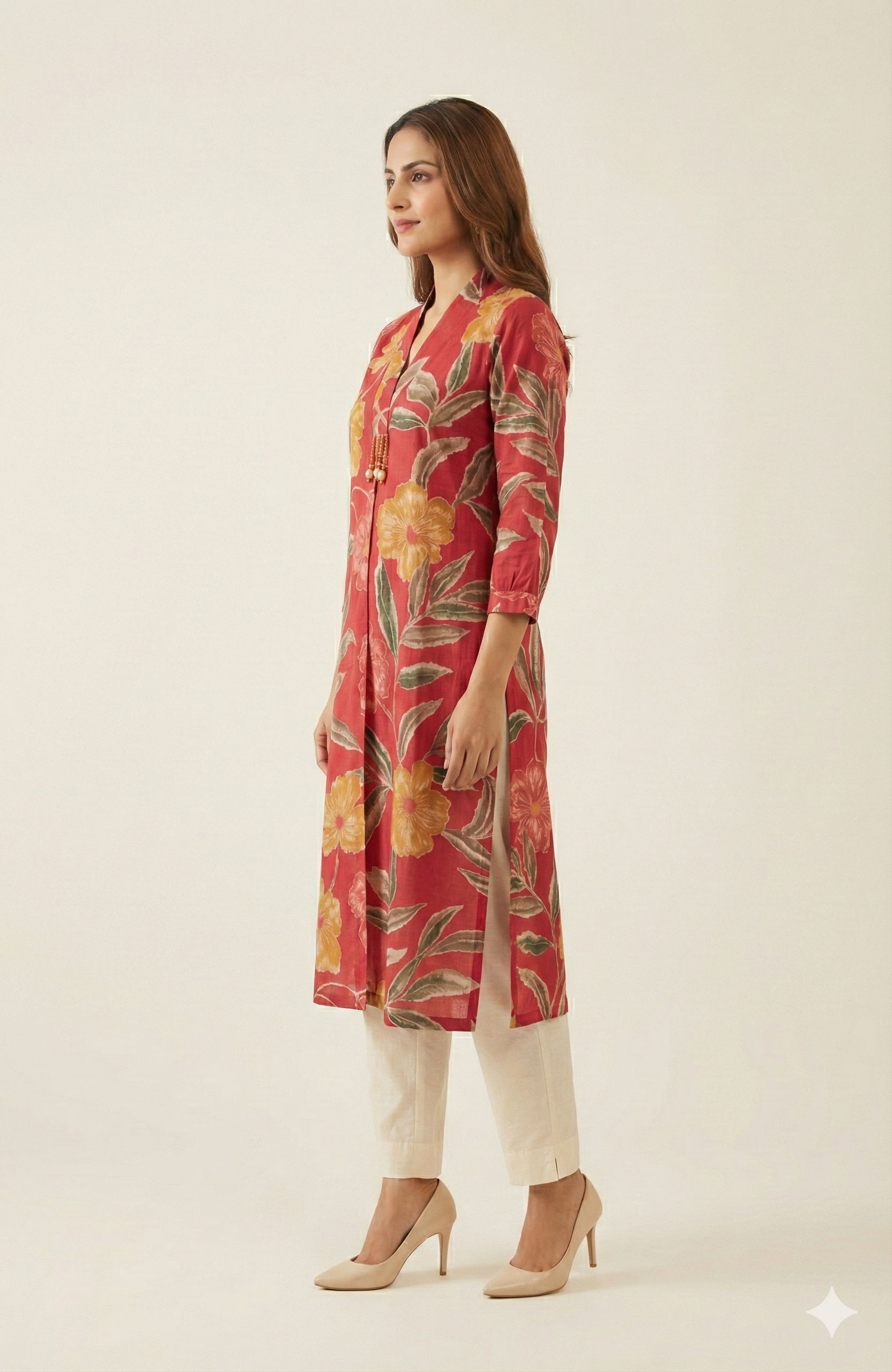Pink Floral Printed Viscose A-Line Kurti with Comfortable and Flowy Fit