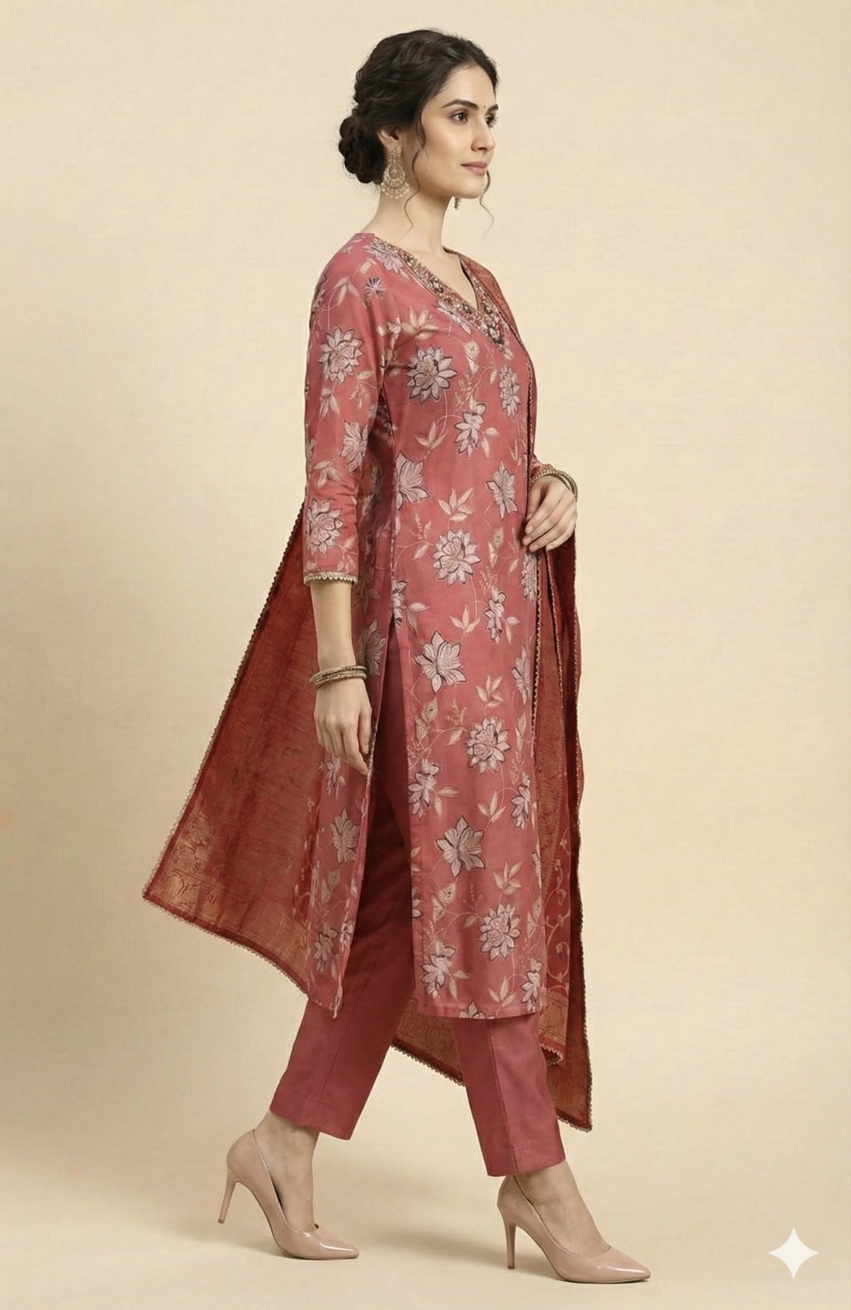 Classic Pink Floral Printed Mul Chanderi Straight Cut Salwar Suit for Ethnic Styling