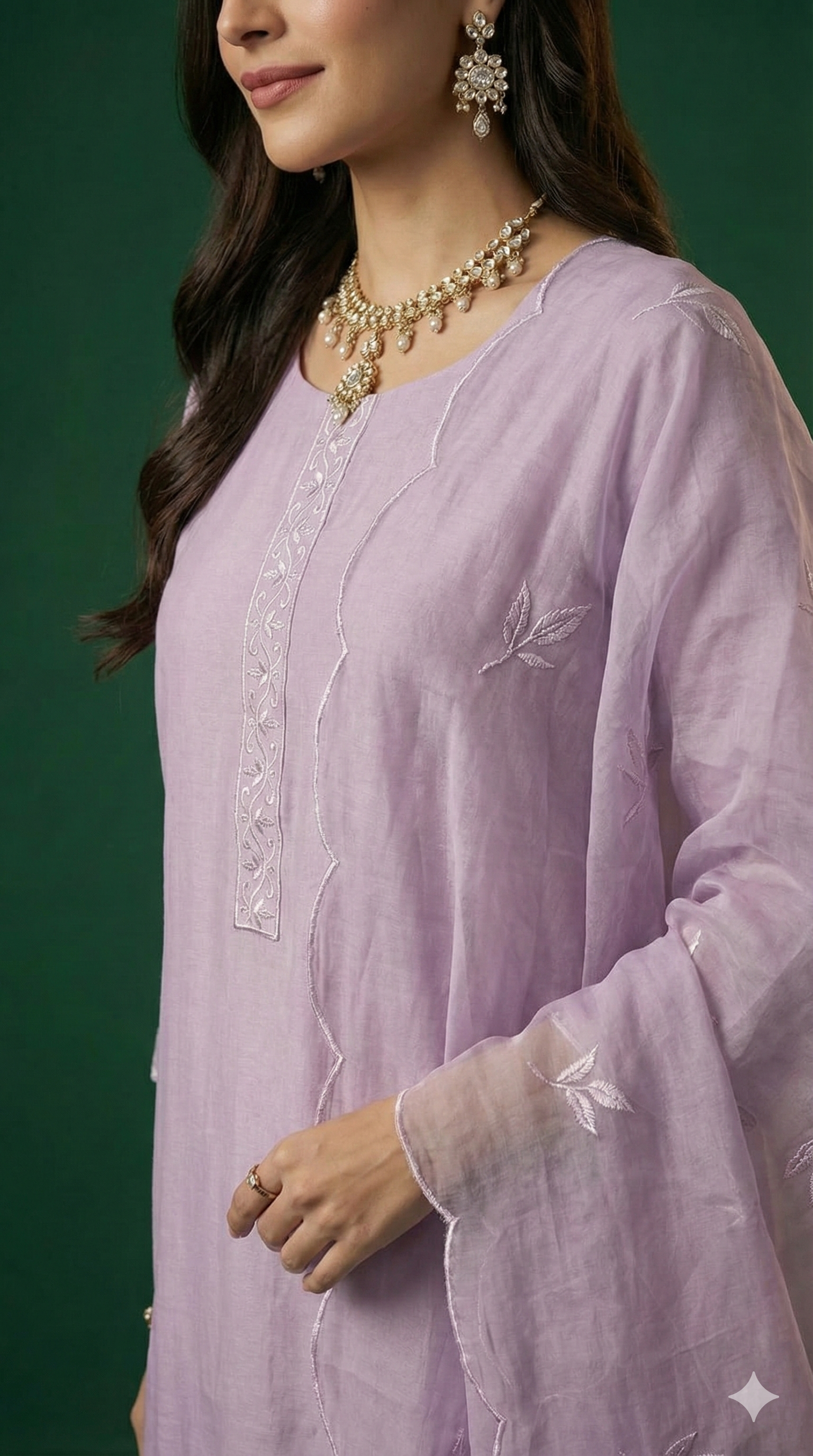 Lavender Mul Chanderi Straight Cut Salwar Suit with Beautiful Floral Embroidered Work