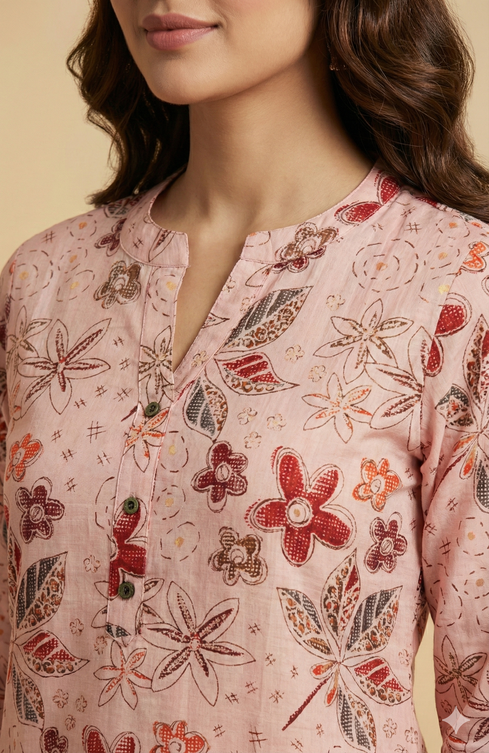 Pink Floral Motif Viscose Straight Cut Kurti Offering a Blend of Comfort and Elegance