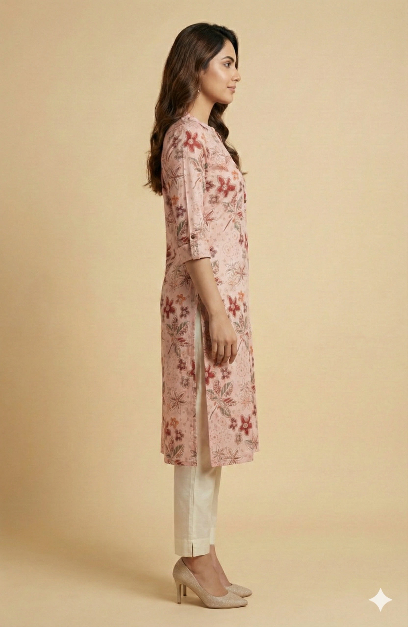 Pink Floral Motif Viscose Straight Cut Kurti Offering a Blend of Comfort and Elegance