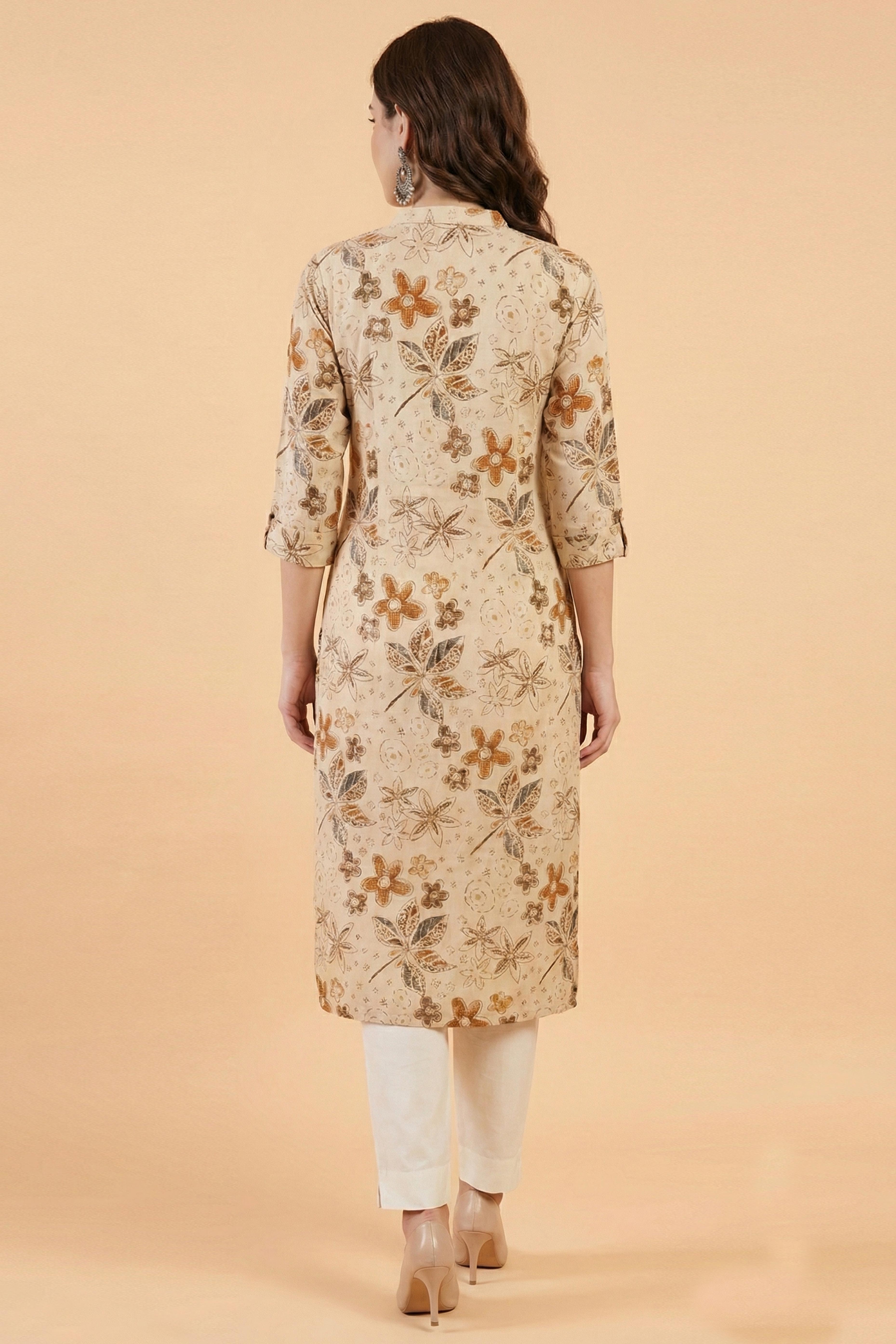 Yellow Floral Motif Viscose Straight Cut Kurti Offering a Blend of Comfort and Elegance