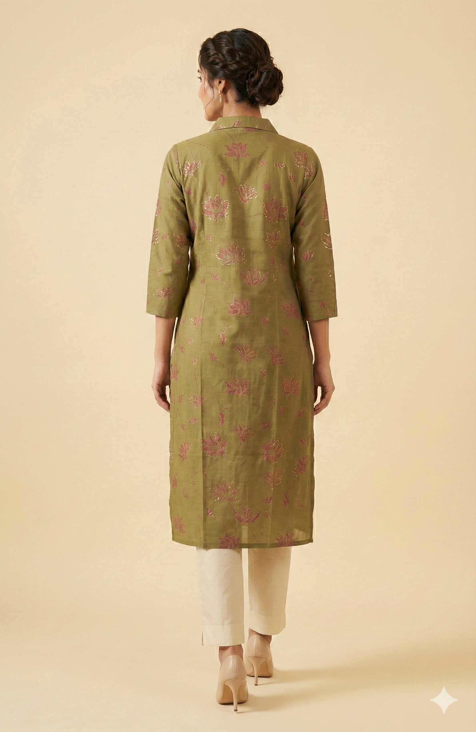 Green Floral Printed Viscose Straight Fit Kurti with Fine Handwork and Soft Comfort