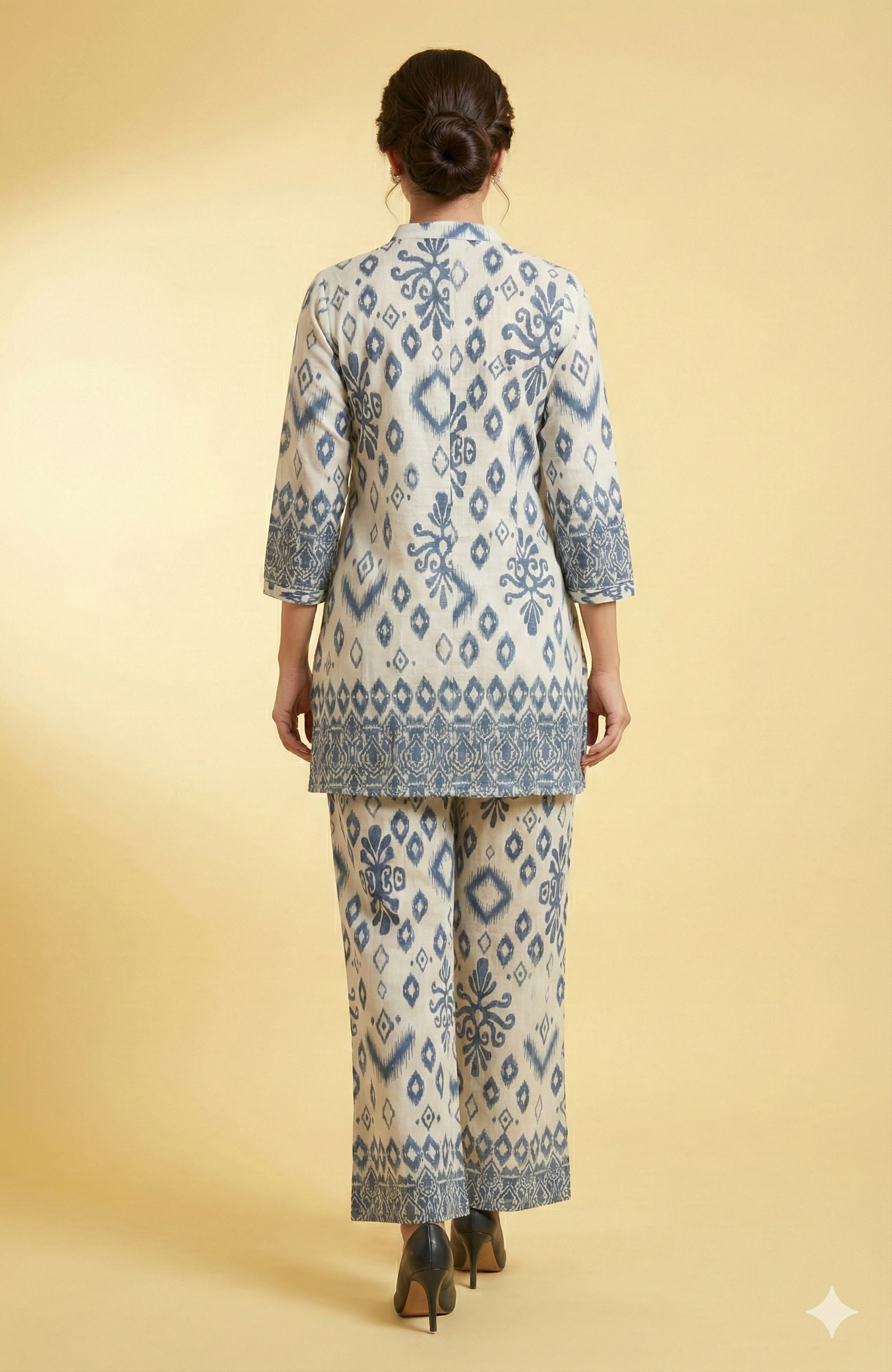 Grey Viscose Co-Ord Set Featuring Traditional Ikkat Style Prints with Matching Pant