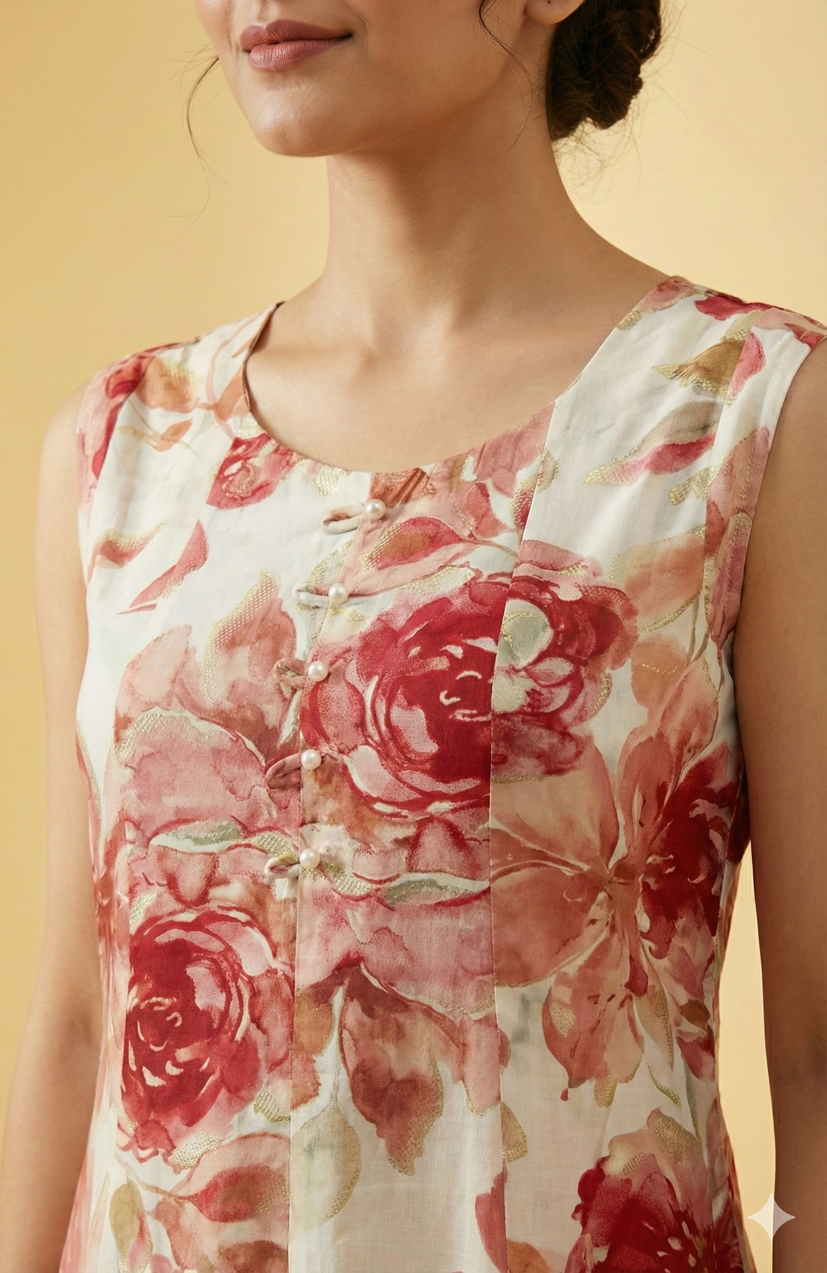 Elegant Off White Floral Foil Printed Polyester Midi Dress for Daywear