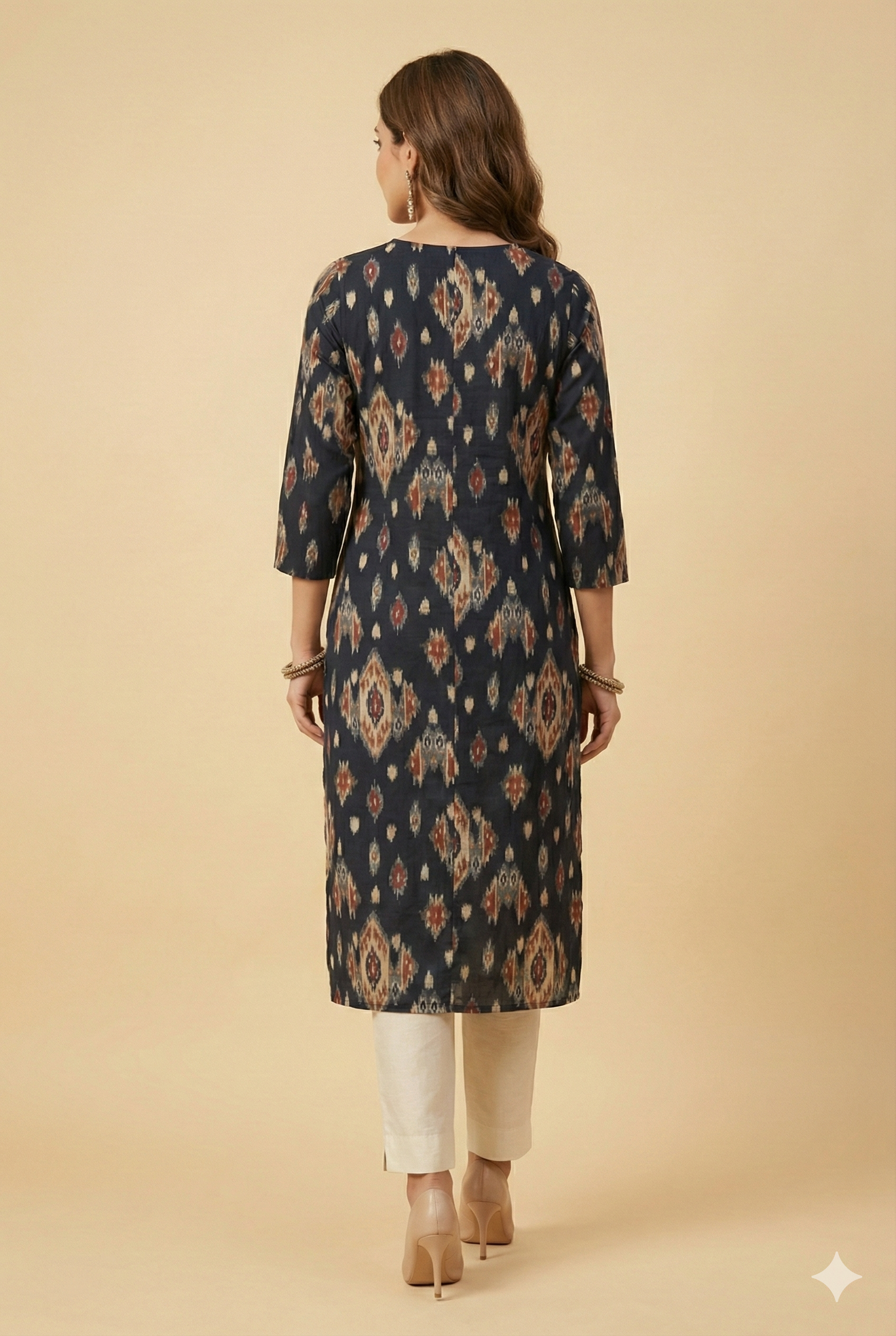 Blue Straight Cut Rayon Kurti with Traditional Ikkat Design and Foil Finish