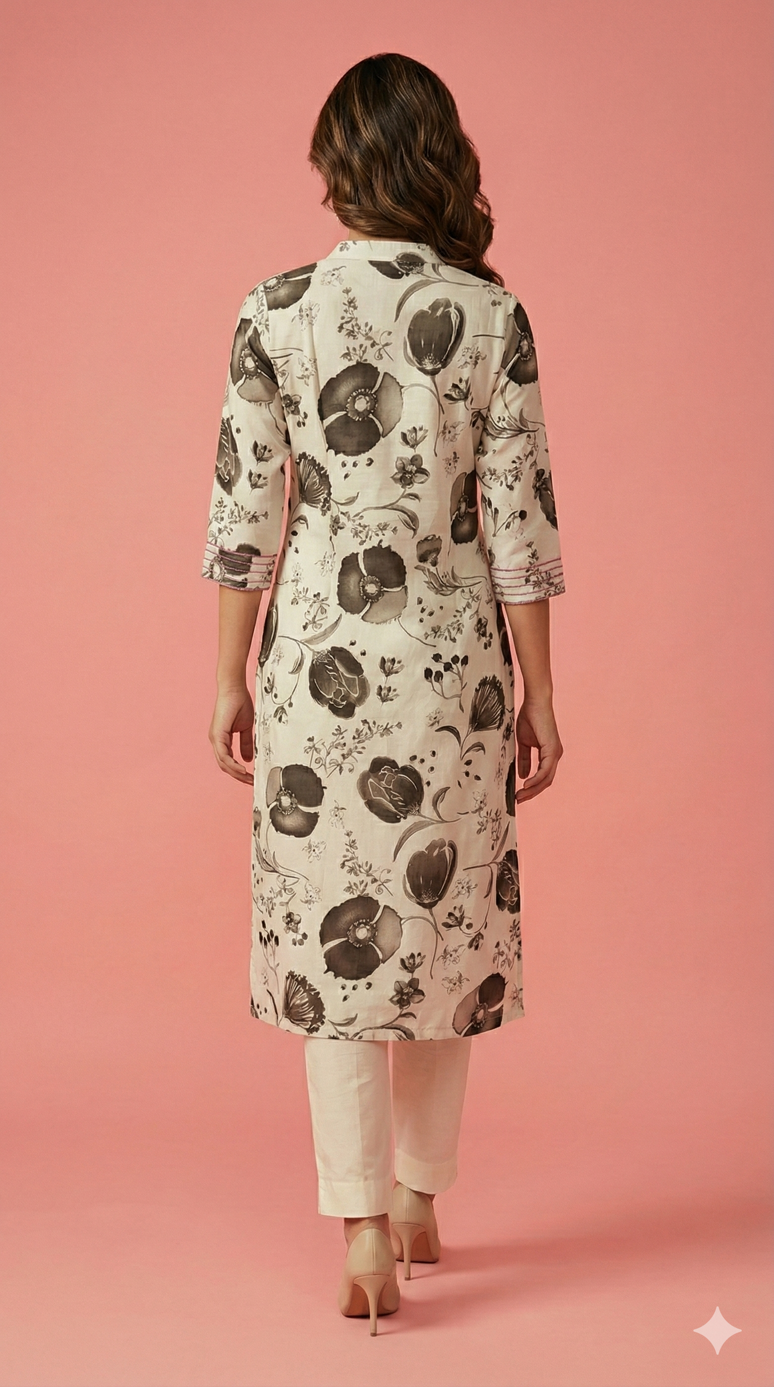 Comfortable Dark Grey Floral Printed Viscose Blend Straight Fit Kurti