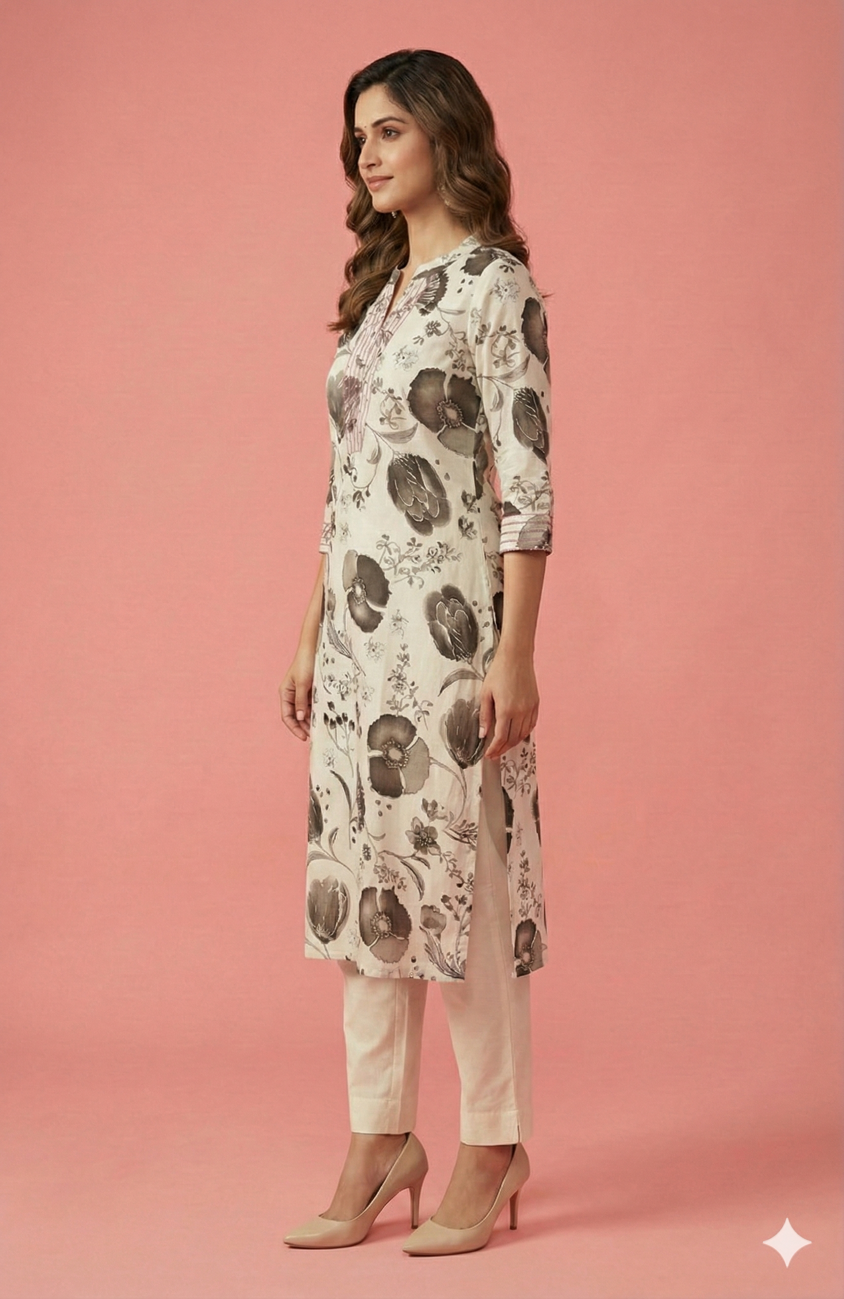 Comfortable Dark Grey Floral Printed Viscose Blend Straight Fit Kurti