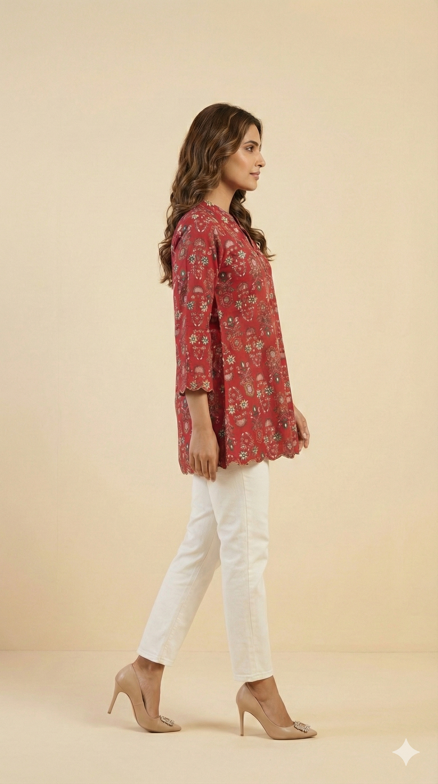 Pink Floral Printed Rayon Kurti Top with Clean Straight Cut and Short Length