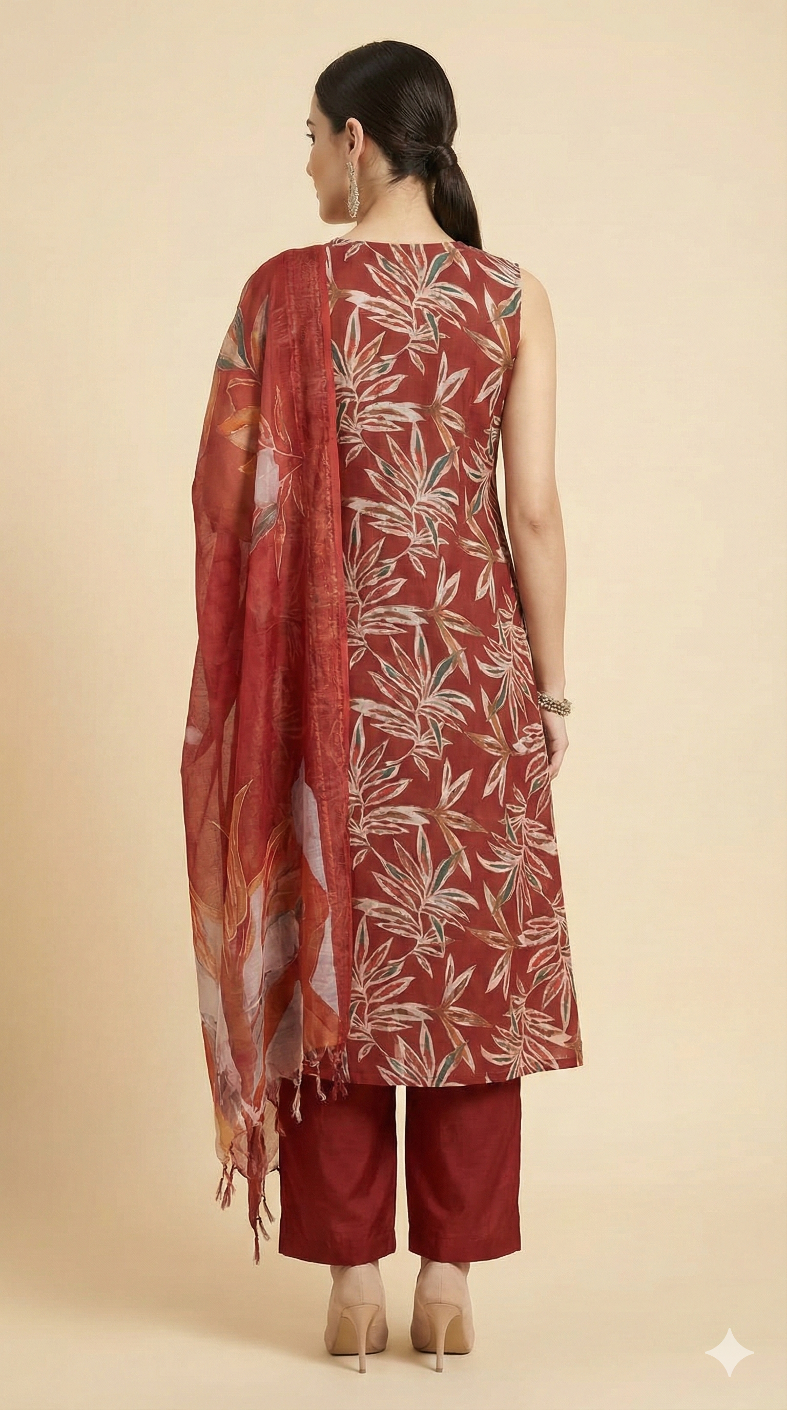 Red Floral Foil Printed Viscose Salwar Suit in Angrakha Design