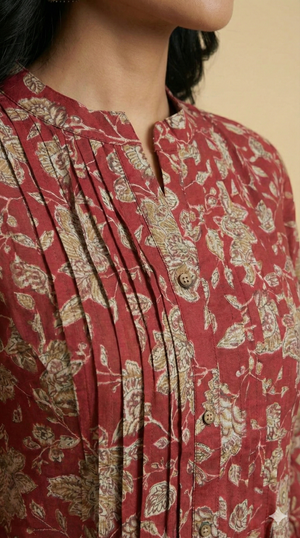 Soft Viscose Red Floral Printed A-Line Top for Comfortable Casual Wear