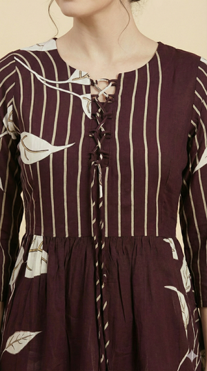 Wine Floral Print Rayon A-Line Top and Pant Set with Modern Ethnic Look