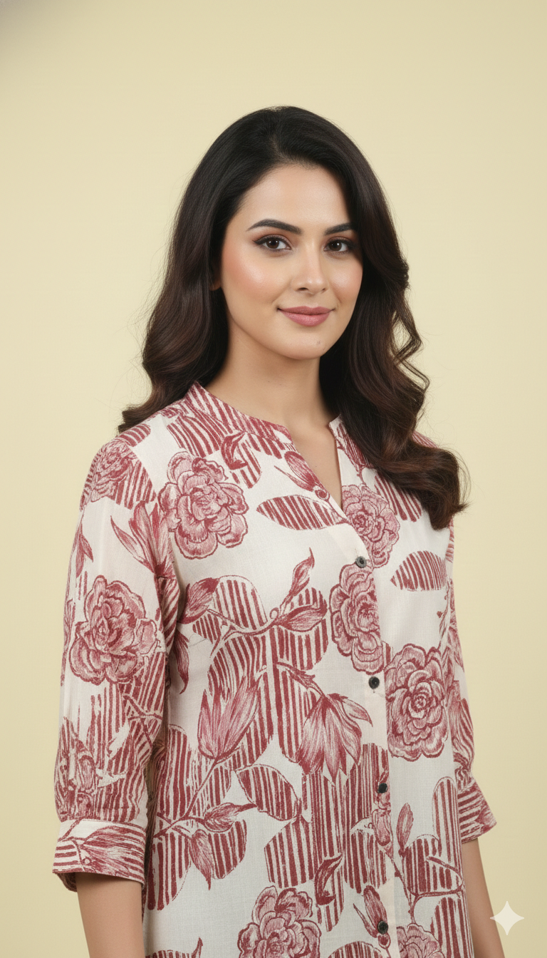 Red Floral Printed Rayon A-Line Top with Fresh Floral Look